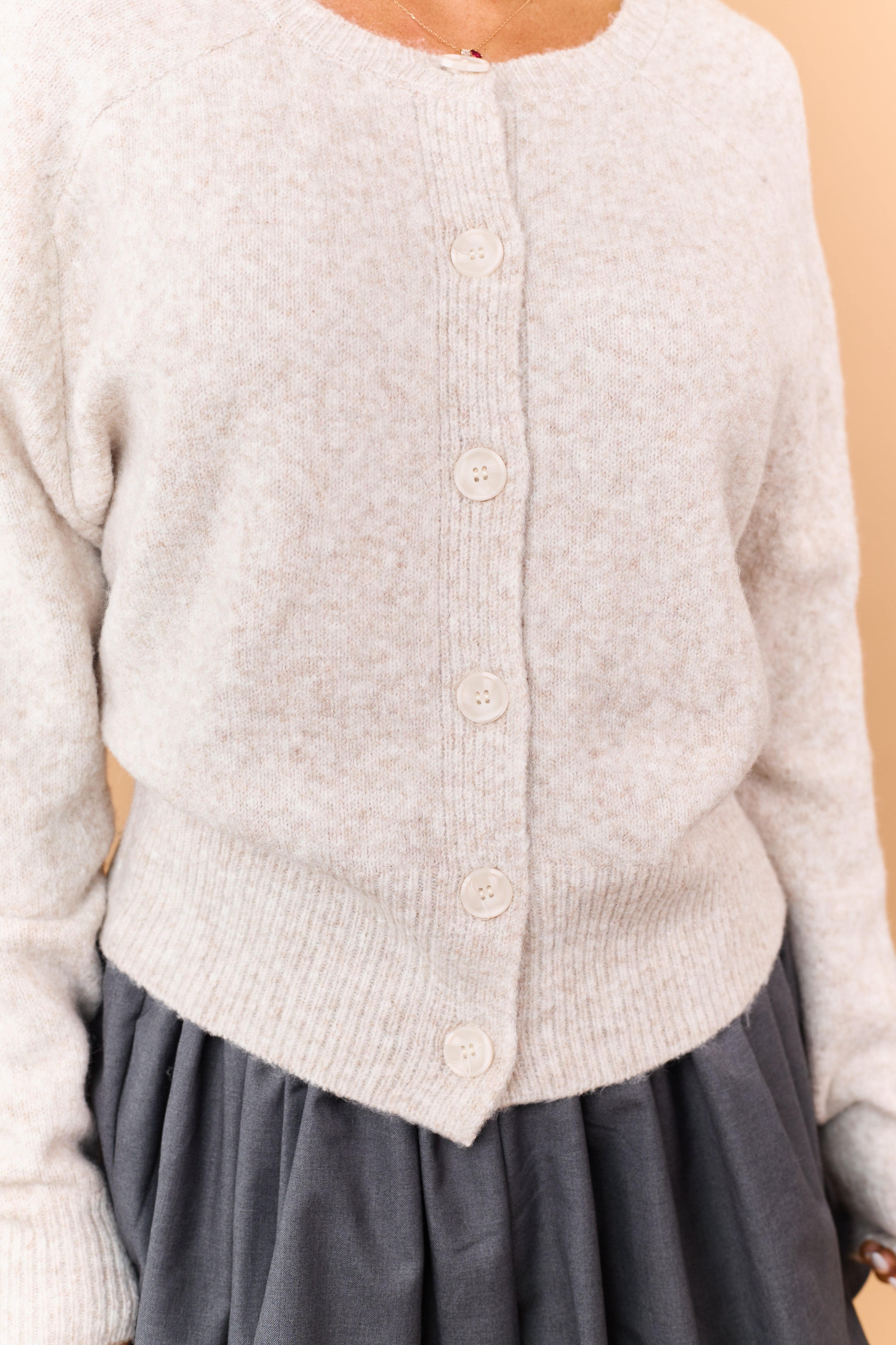 Heathered Almond Wool Blend Sweater Cardigan