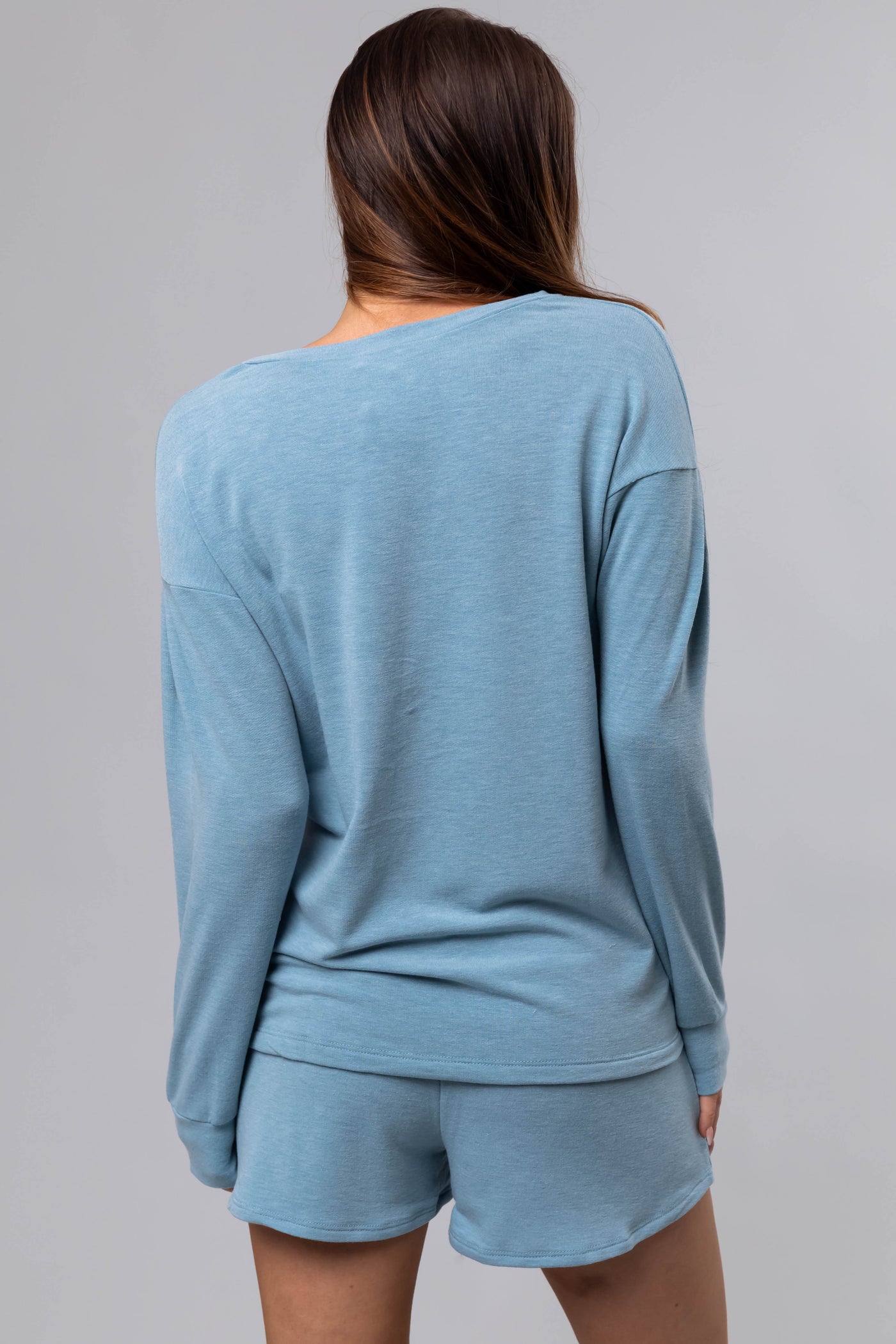 Heathered Blue Long Sleeve Soft Knit Top