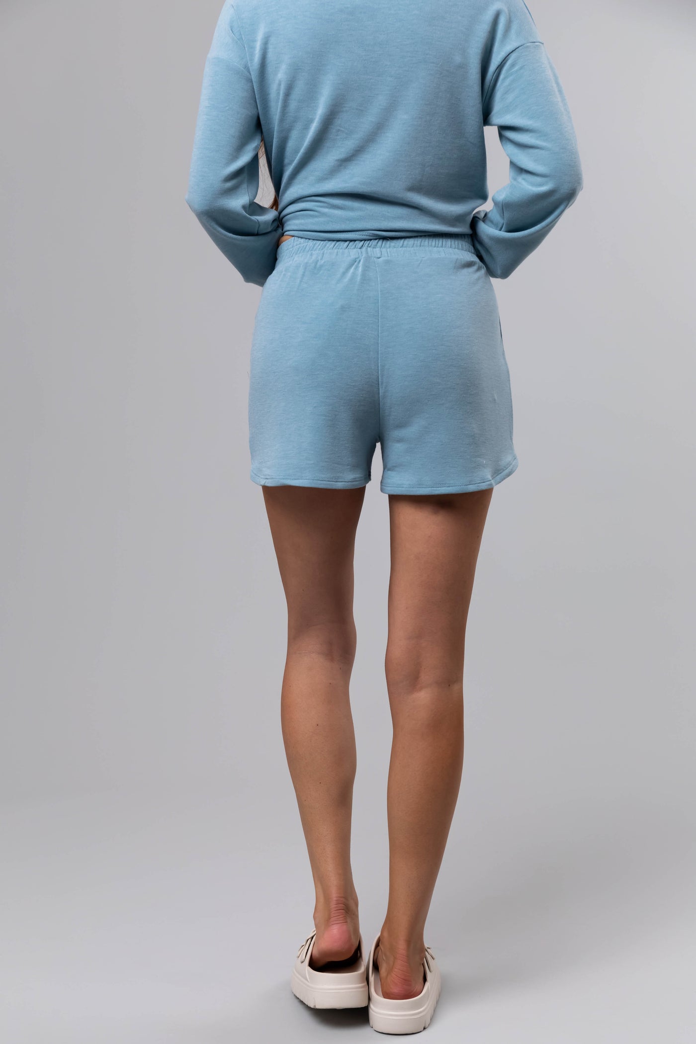 Heathered Blue Soft Knit Elastic Shorts
