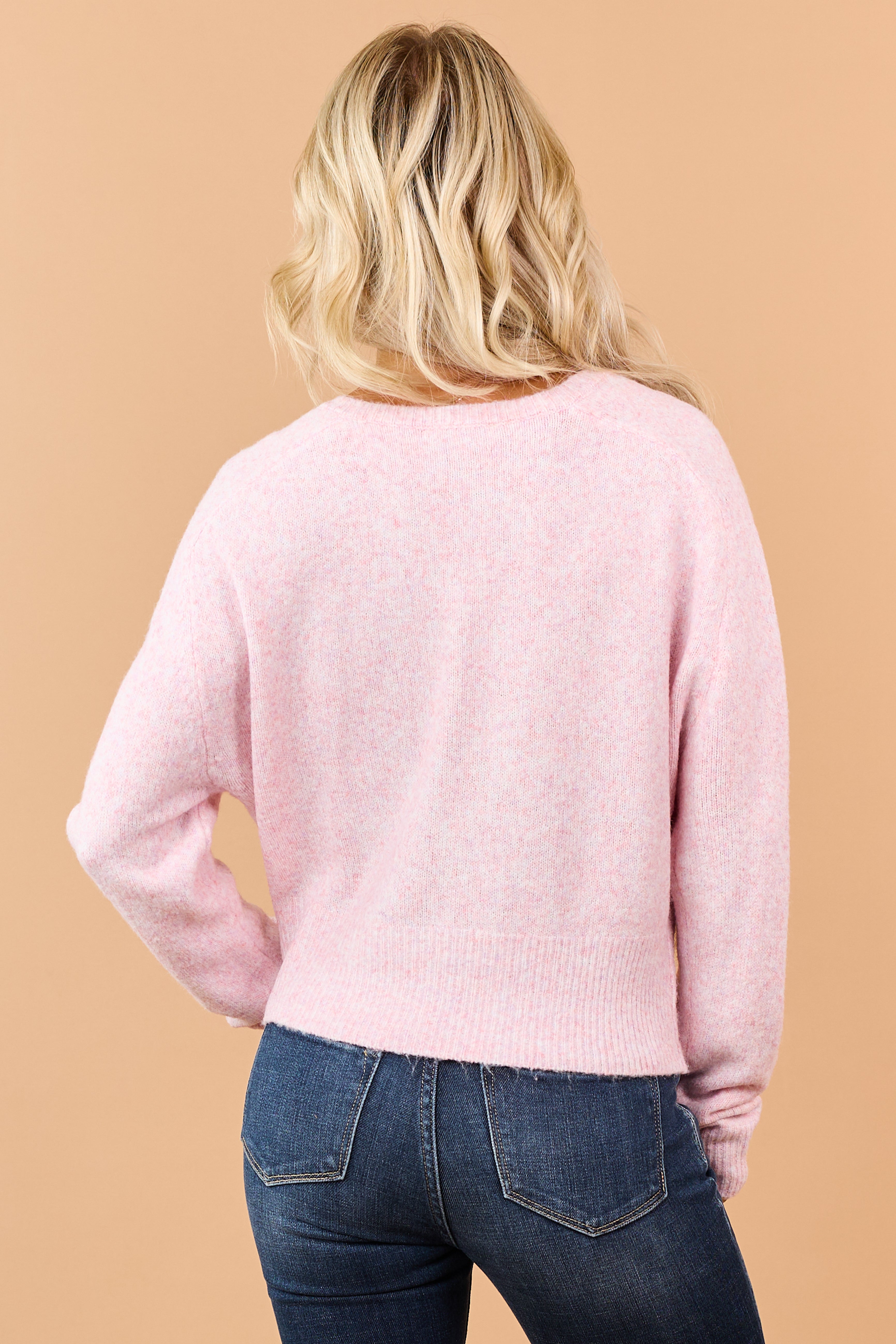 Heathered Carnation Wool Blend Sweater Cardigan
