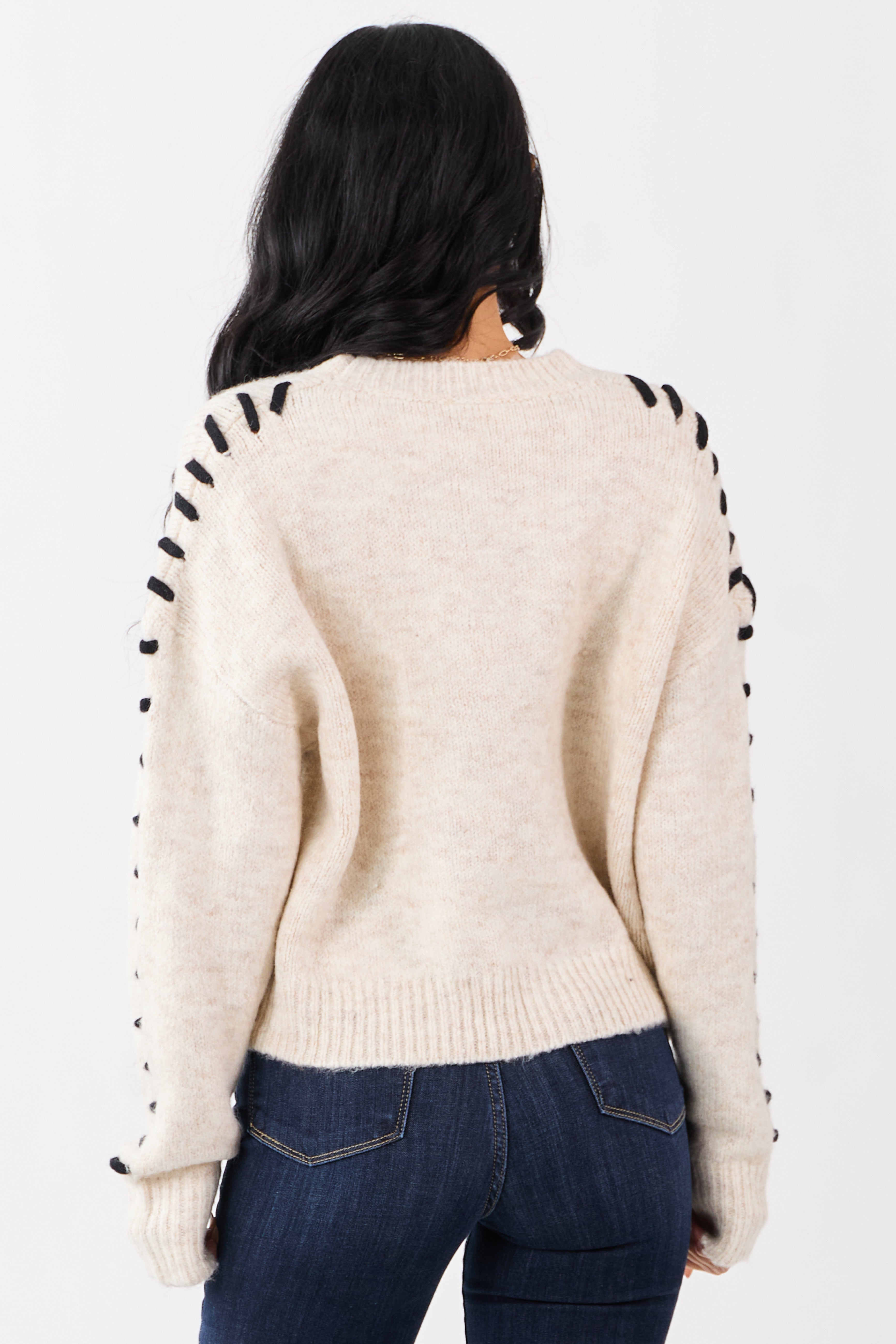 Heathered Champagne Whip Stitch Relaxed Sweater