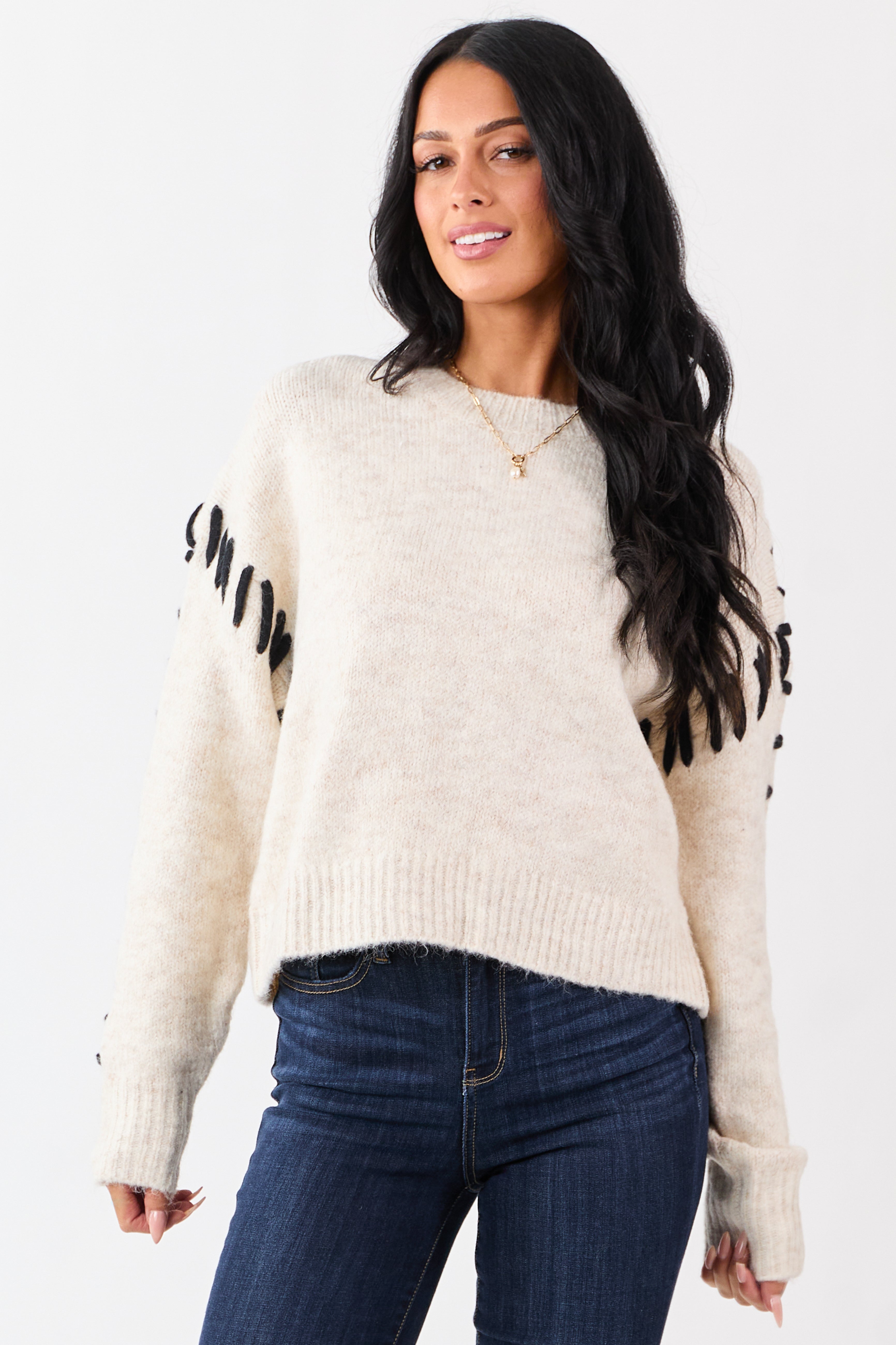 Heathered Champagne Whip Stitch Relaxed Sweater