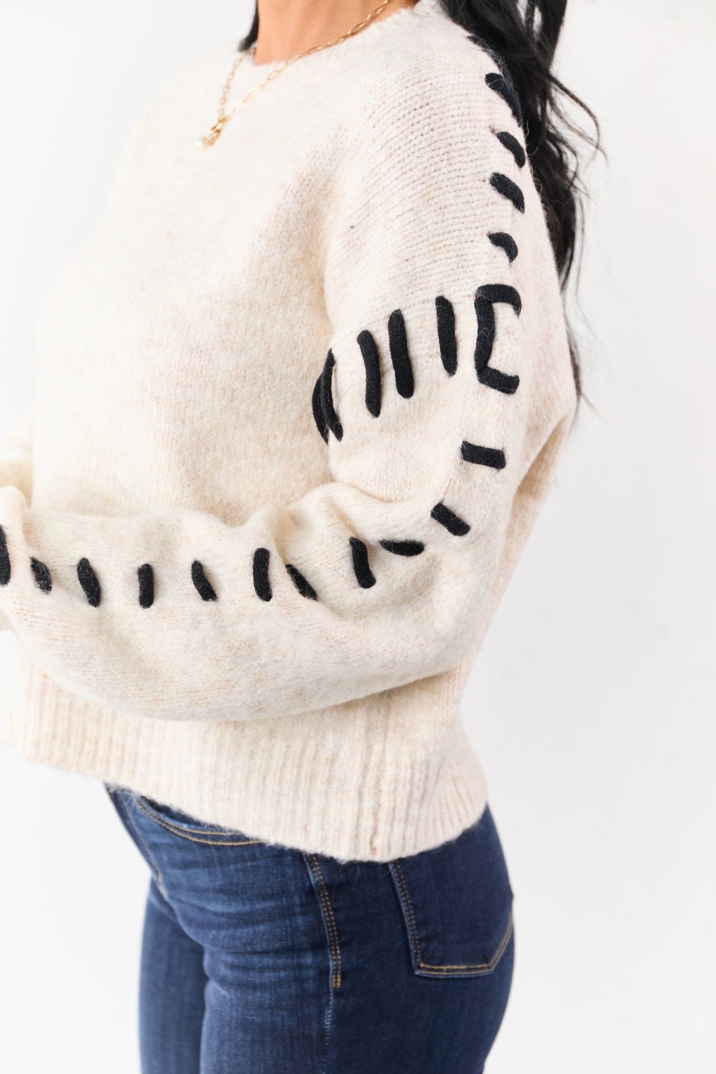 Heathered Champagne Whip Stitch Relaxed Sweater