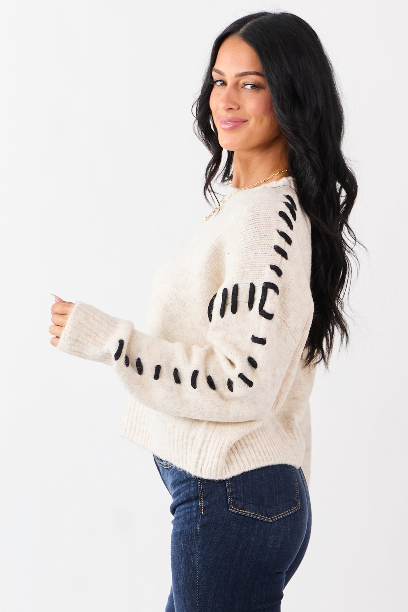 Heathered Champagne Whip Stitch Relaxed Sweater