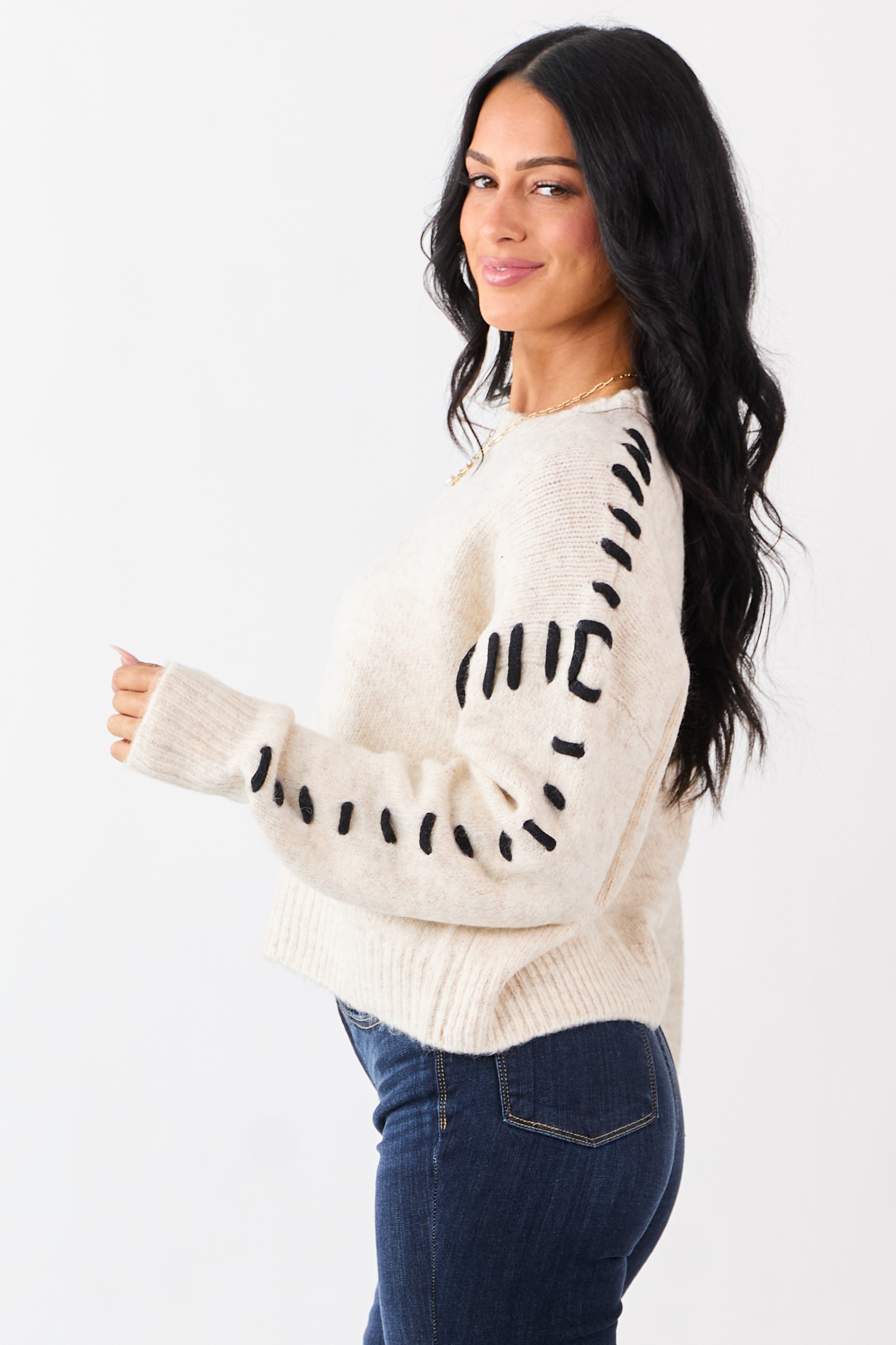 Heathered Champagne Whip Stitch Relaxed Sweater