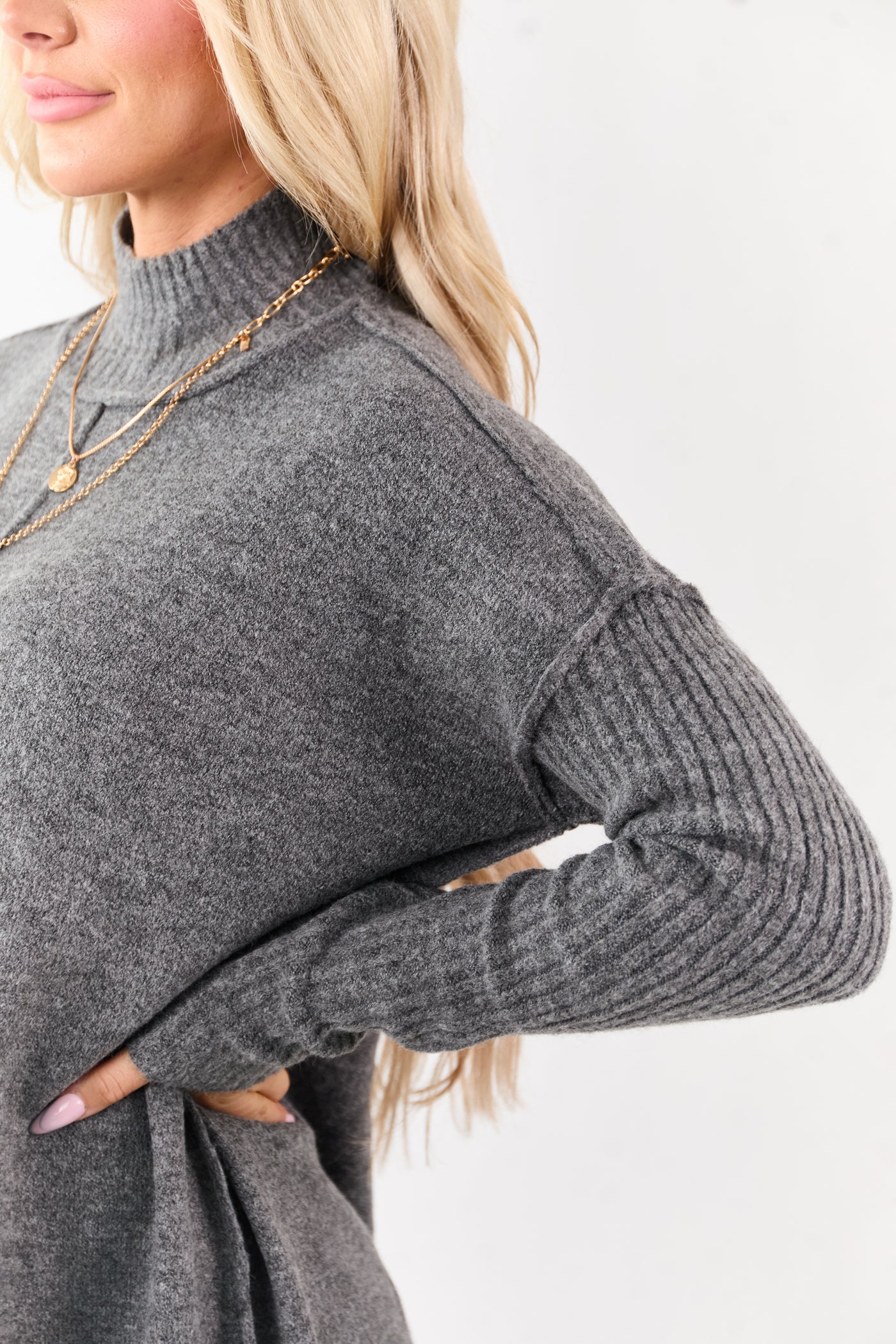 Heathered Charcoal Mock Neck Mini Sweater Dress