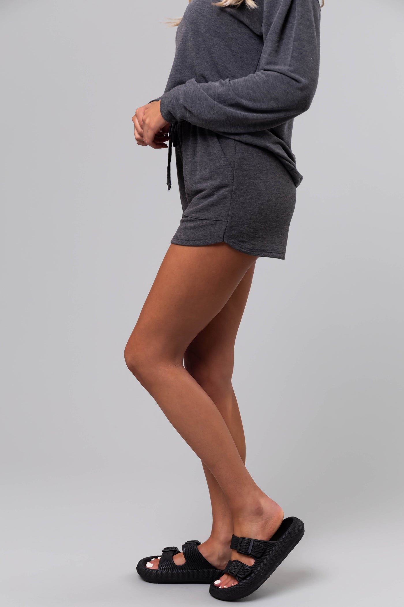Heathered Charcoal Soft Knit Elastic Shorts