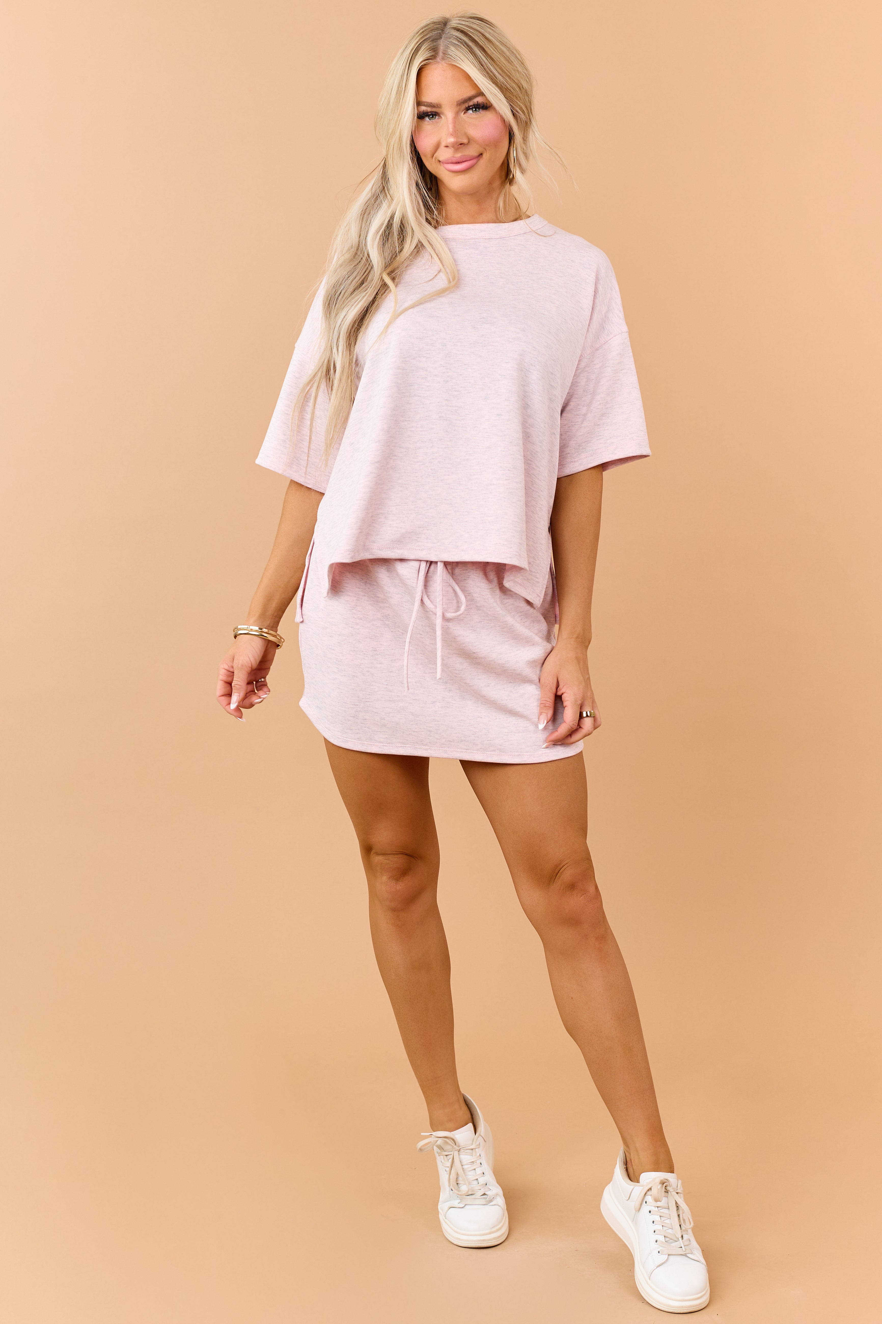 Heathered Cherry Blossom Short Sleeve Knit Top