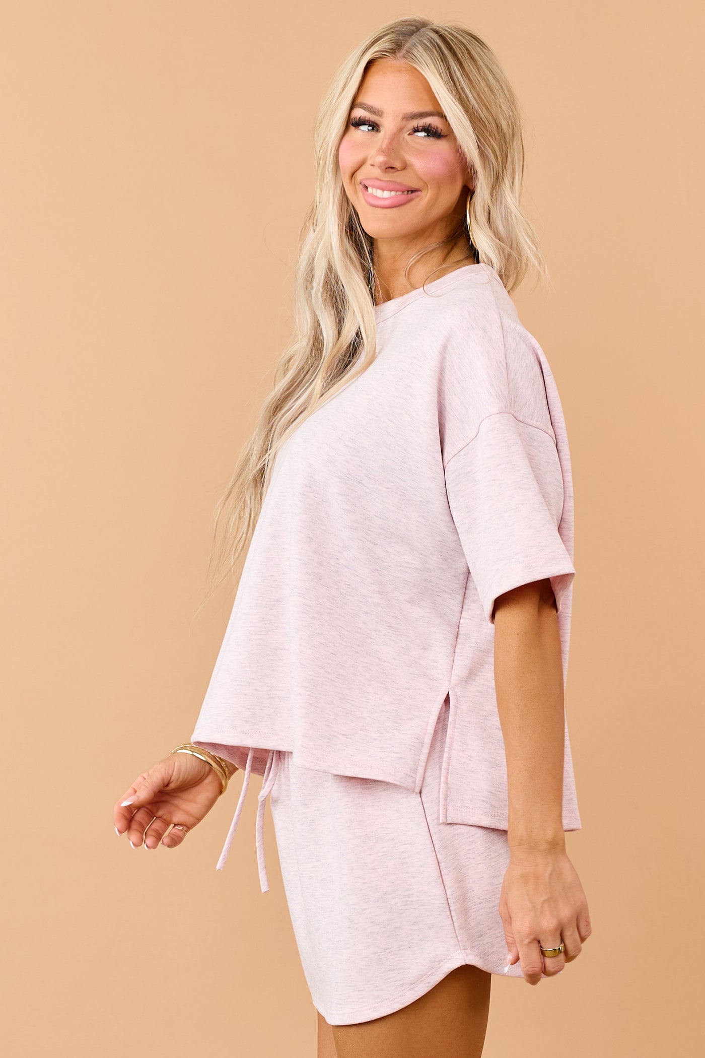 Heathered Cherry Blossom Short Sleeve Knit Top