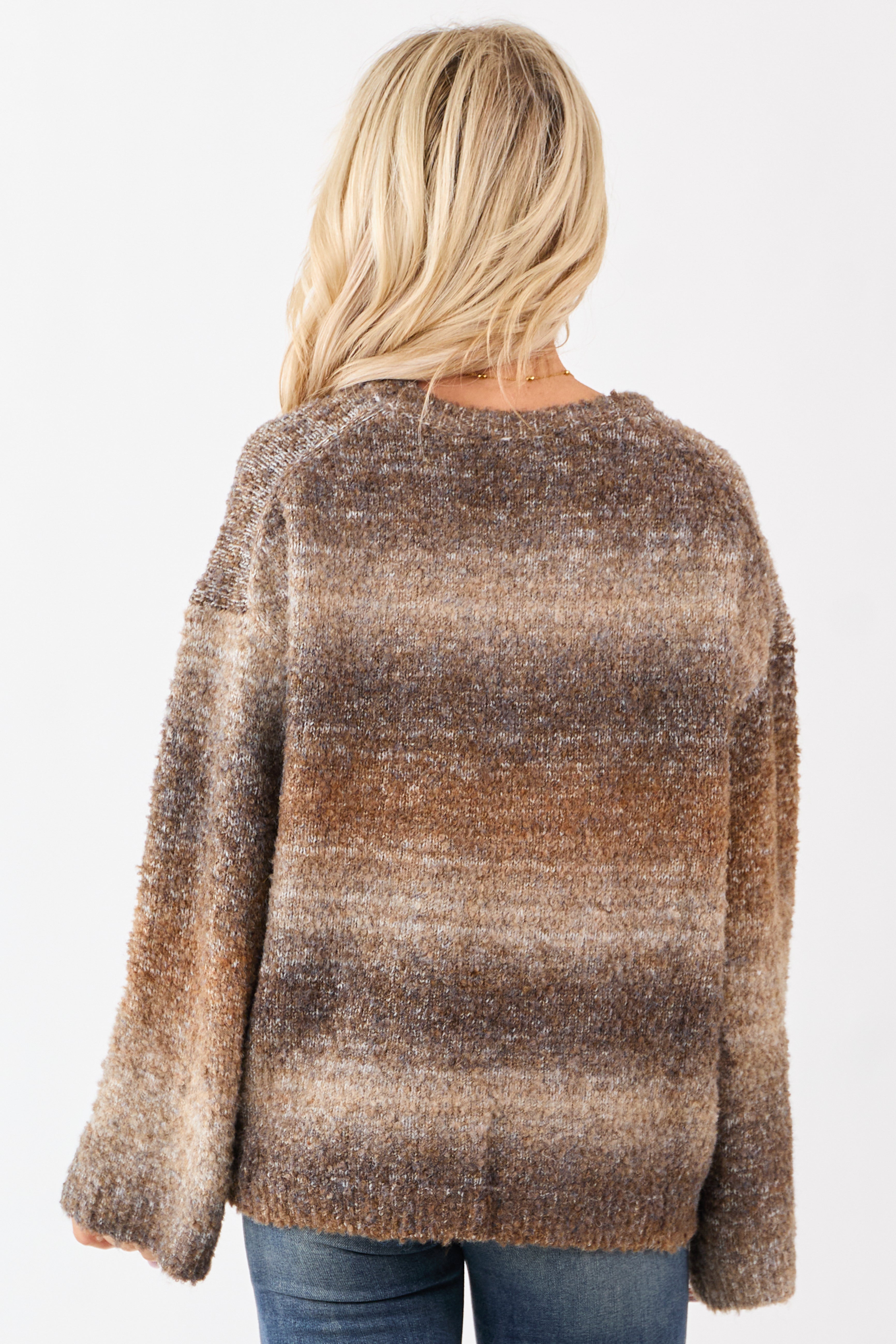 Heathered Cocoa Ombre Wool Blend Fuzzy Sweater