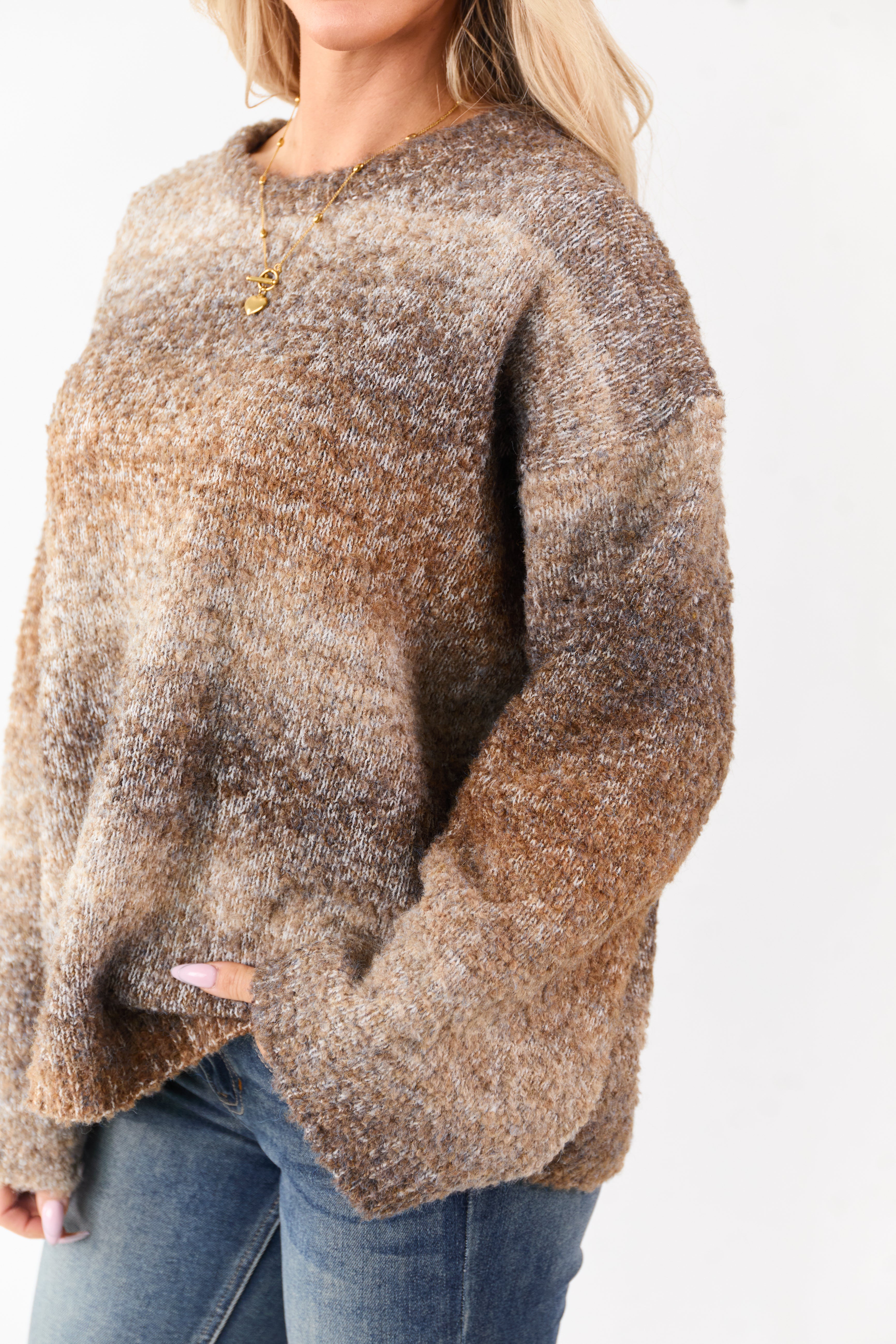 Heathered Cocoa Ombre Wool Blend Fuzzy Sweater