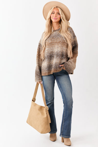 Heathered Cocoa Ombre Wool Blend Fuzzy Sweater