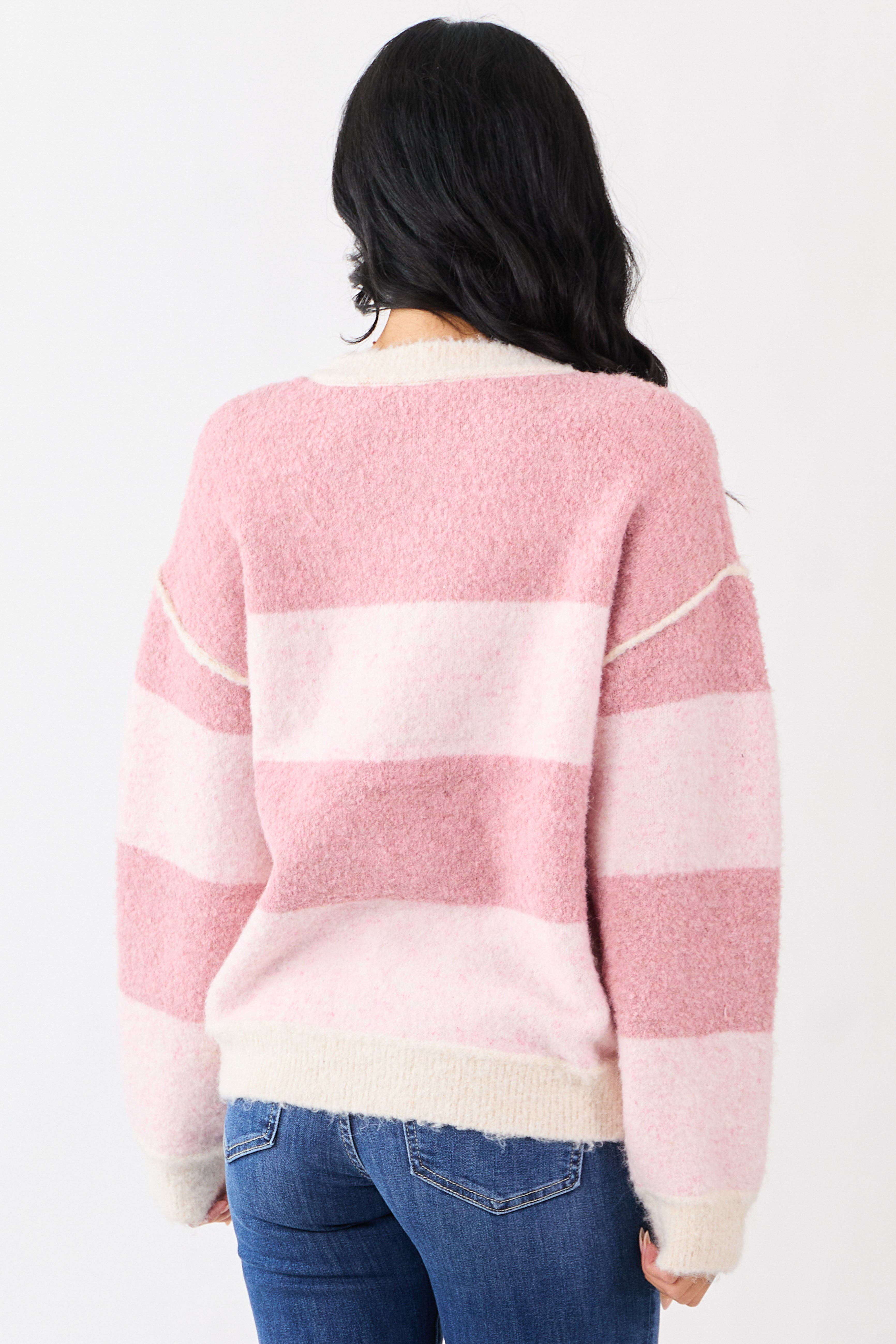 Heathered Dusty Blush Colorblock Stripe Sweater