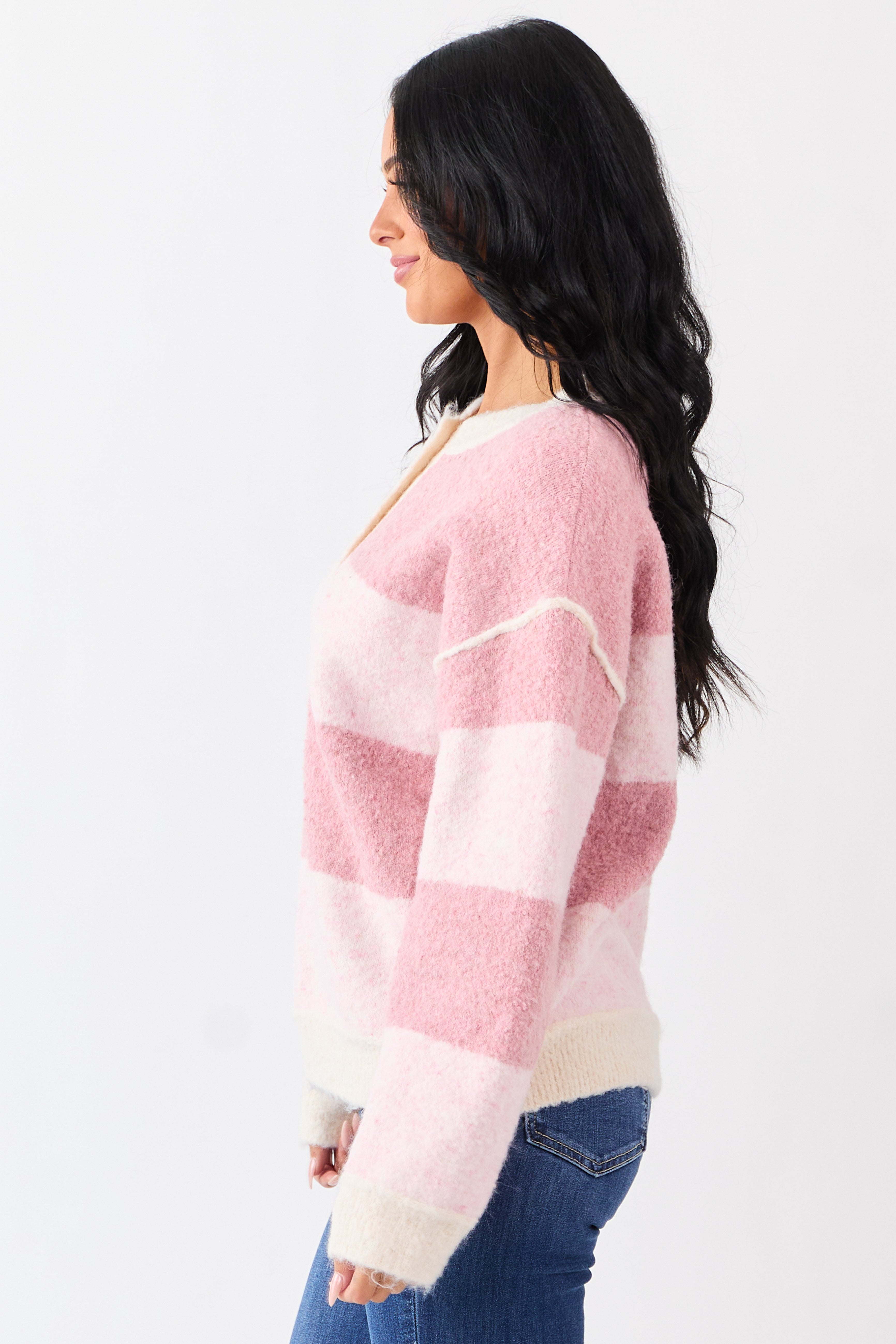 Heathered Dusty Blush Colorblock Stripe Sweater