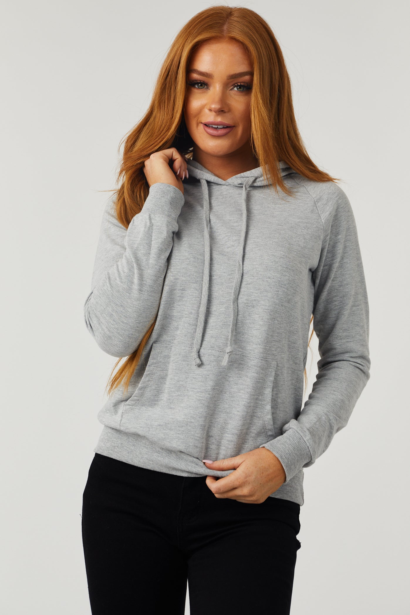 Heathered Grey French Terry Lightweight Drawstring Hoodie & Lime Lush