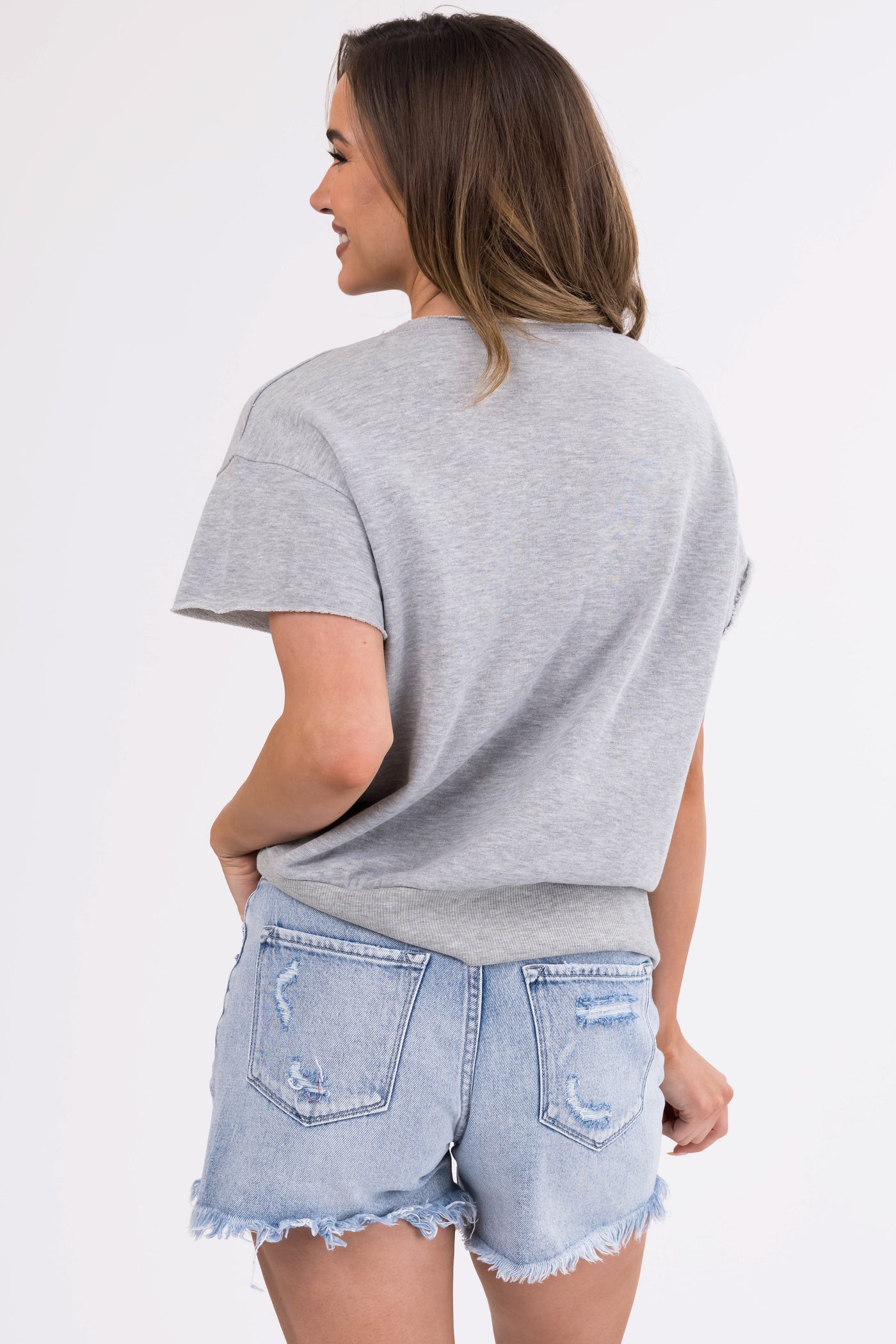 Heathered Grey Split Neck 'USA' Graphic Top