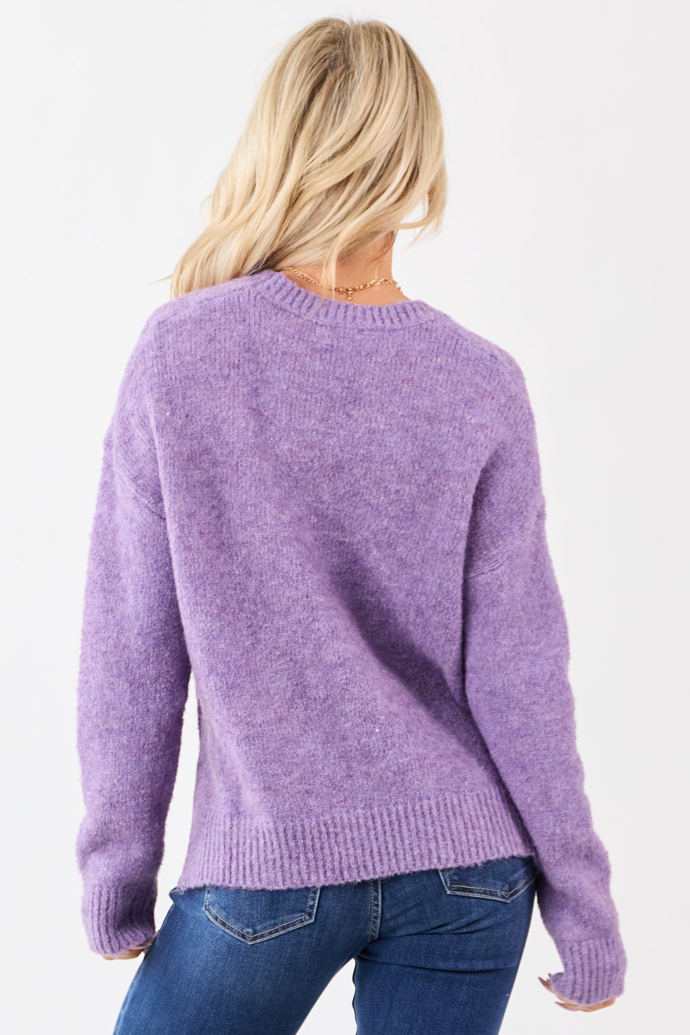 Heathered Iris Wool Blend Ribbed Trim Sweater