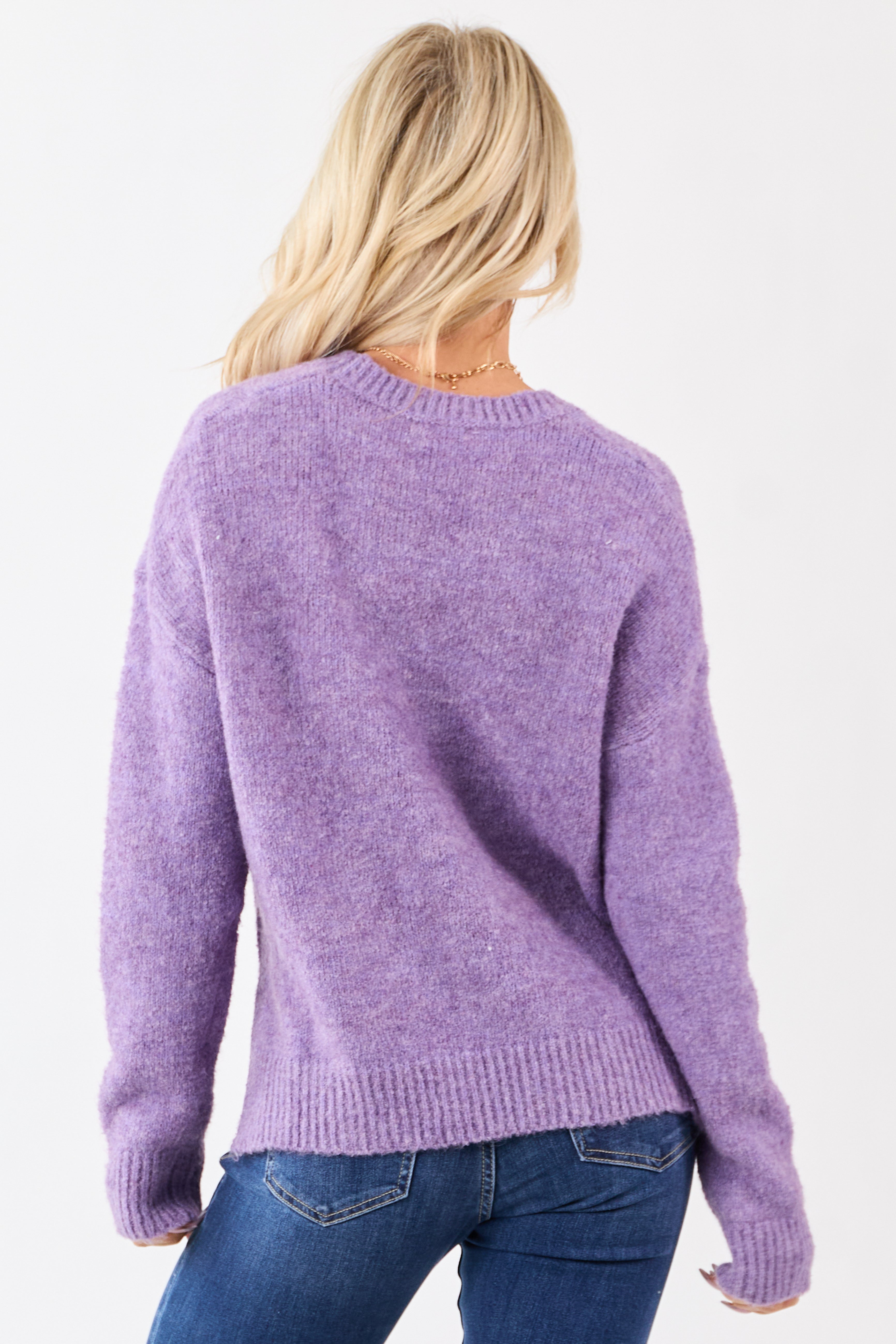 Heathered Iris Wool Blend Ribbed Trim Sweater
