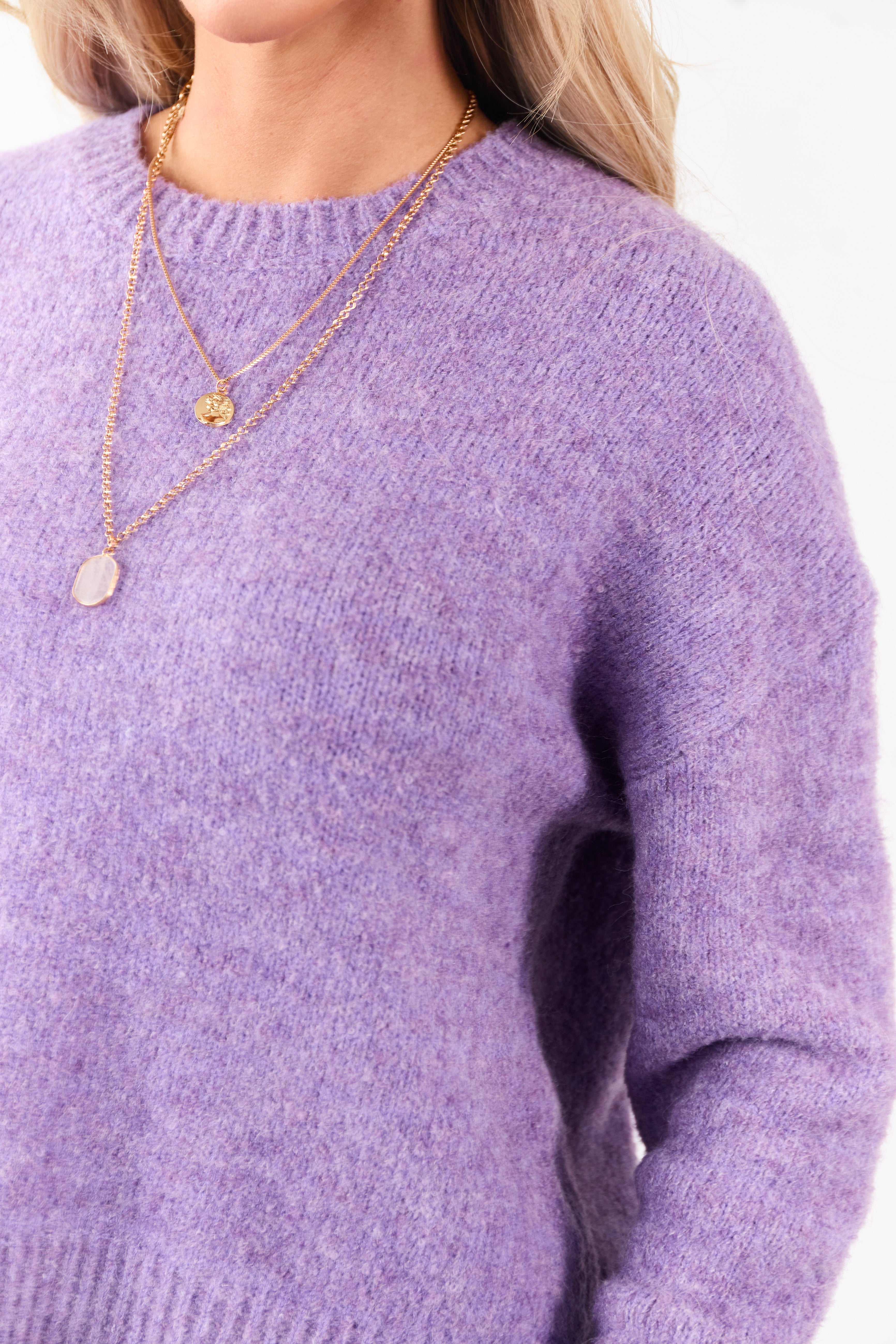 Heathered Iris Wool Blend Ribbed Trim Sweater