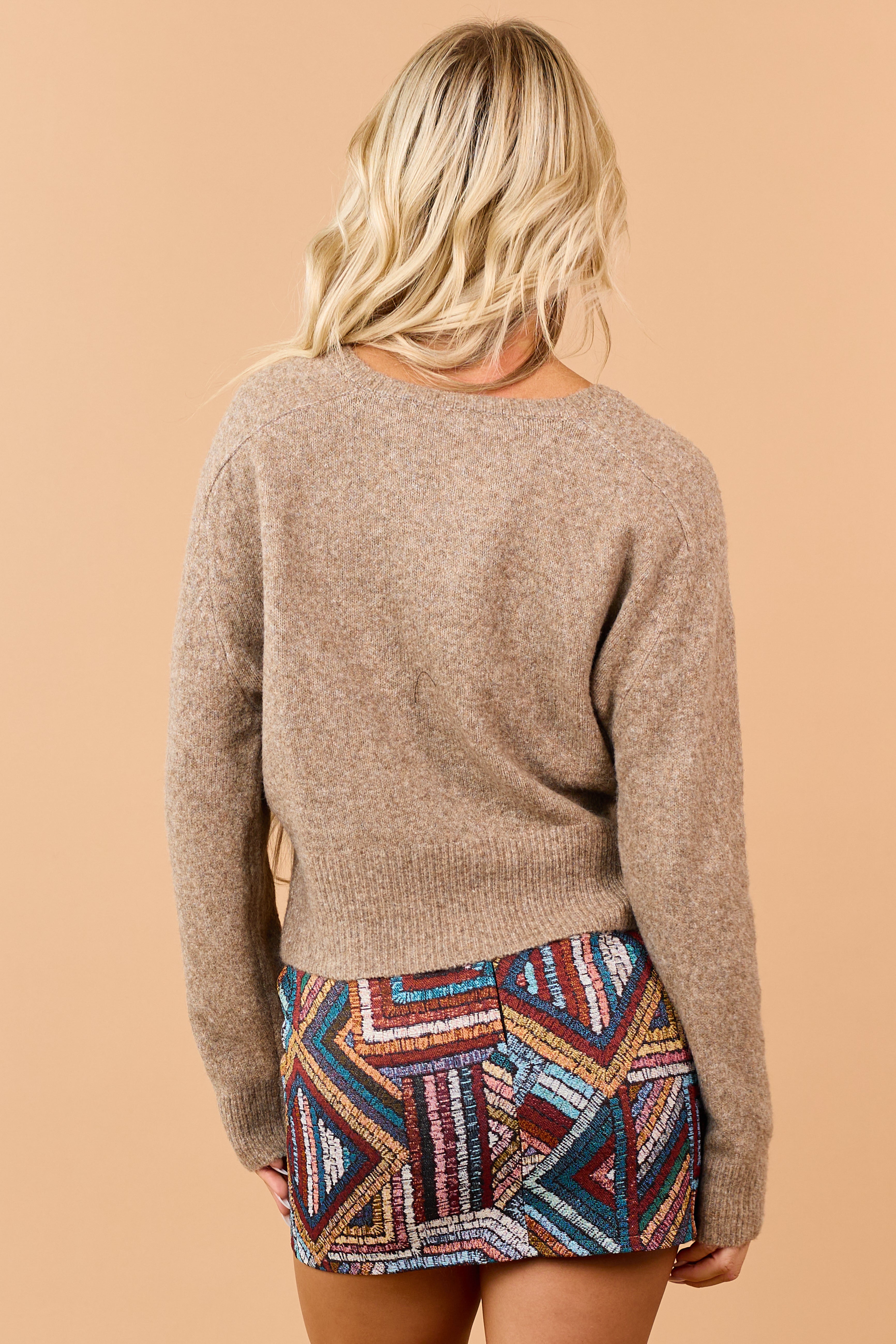 Heathered Latte Wool Blend Sweater Cardigan