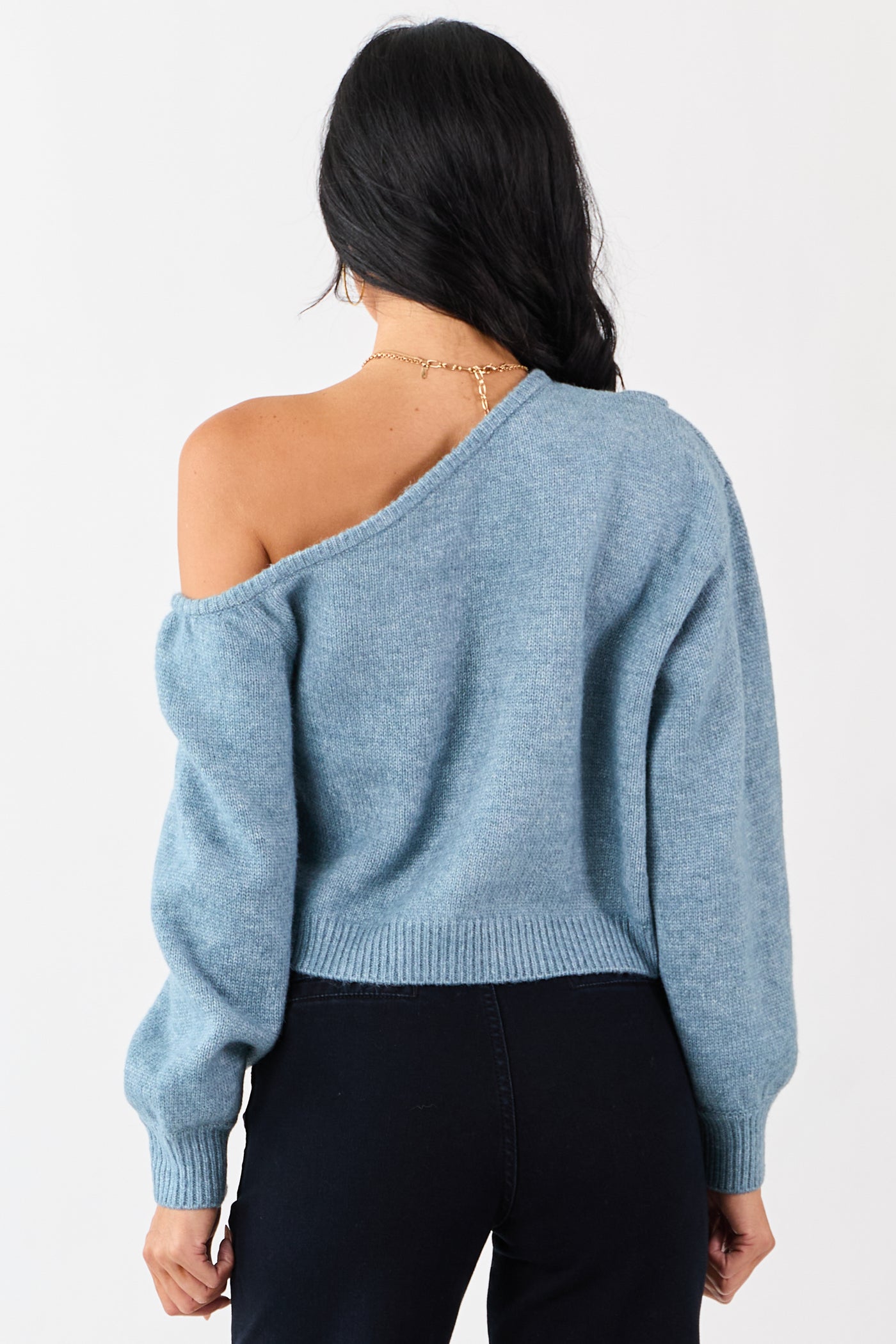 Heathered Ocean Asymmetrical One Shoulder Sweater