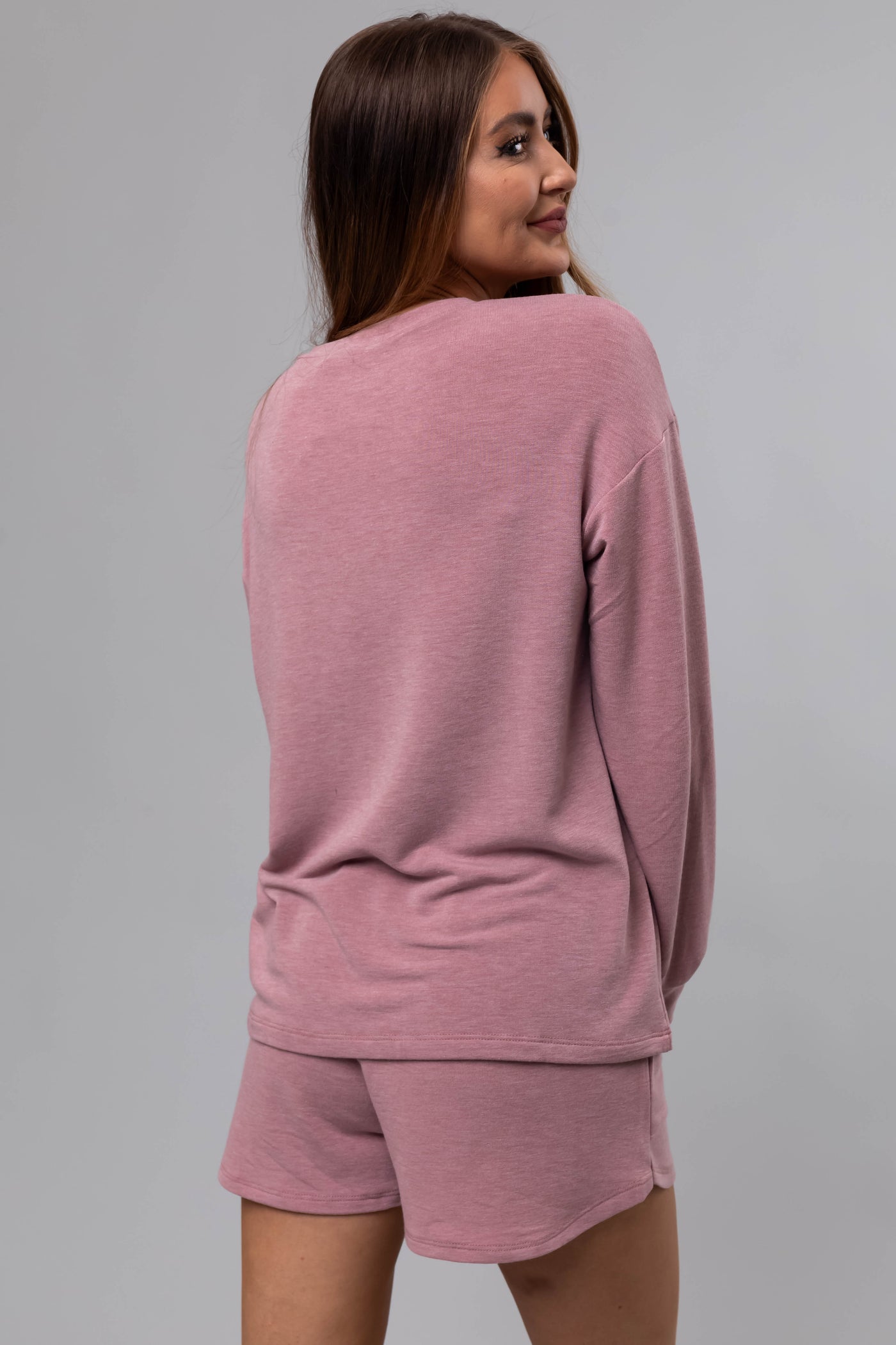 Heathered Rose Long Sleeve Soft Knit Top