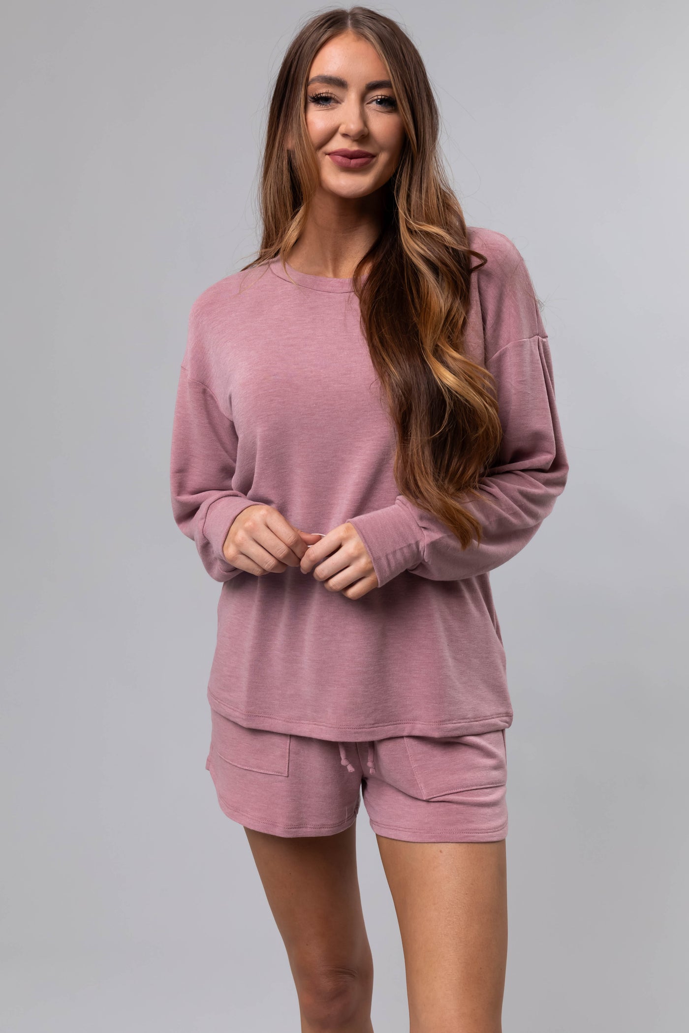 Heathered Rose Long Sleeve Soft Knit Top