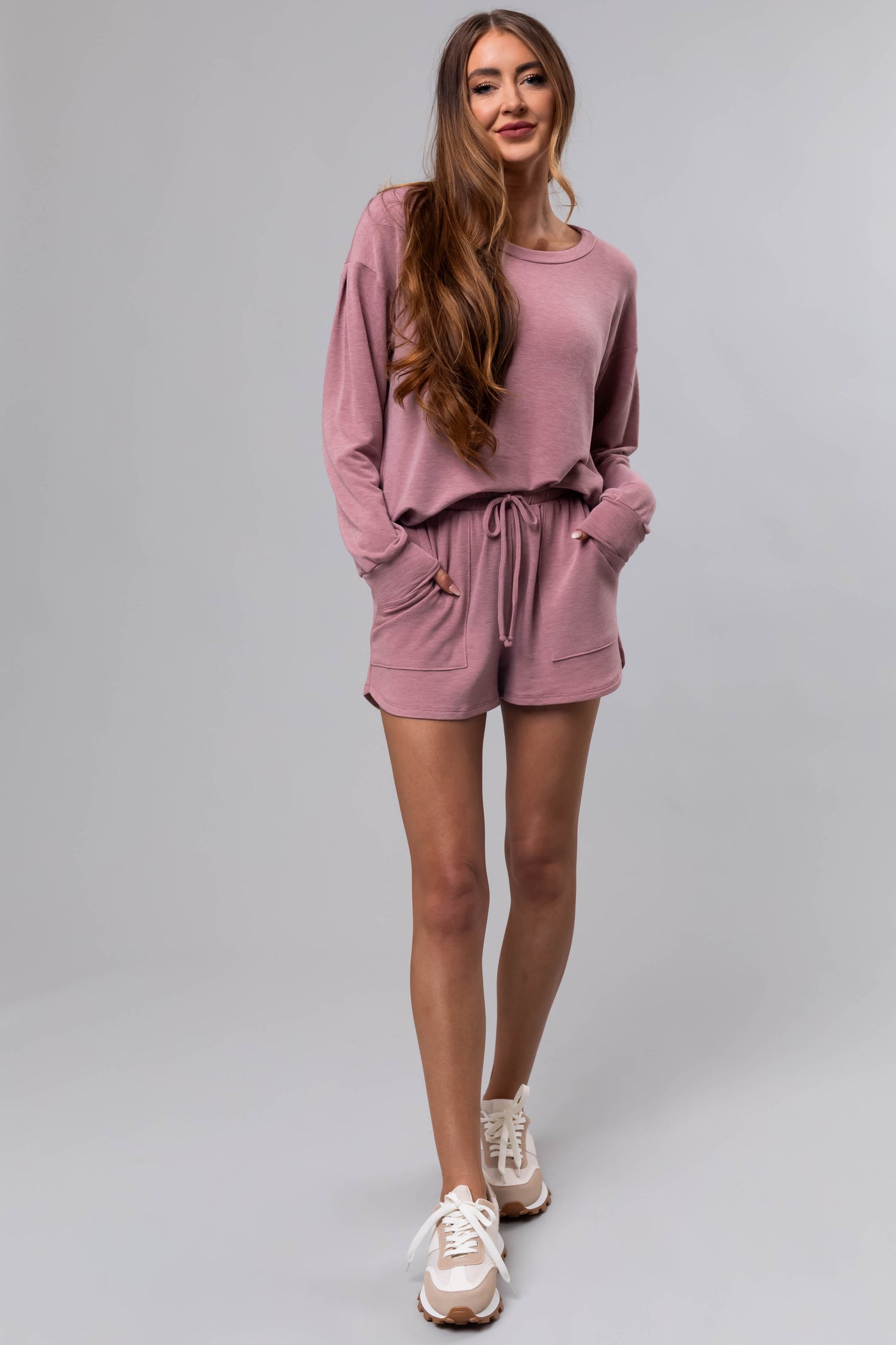 Heathered Rose Soft Knit Elastic Shorts