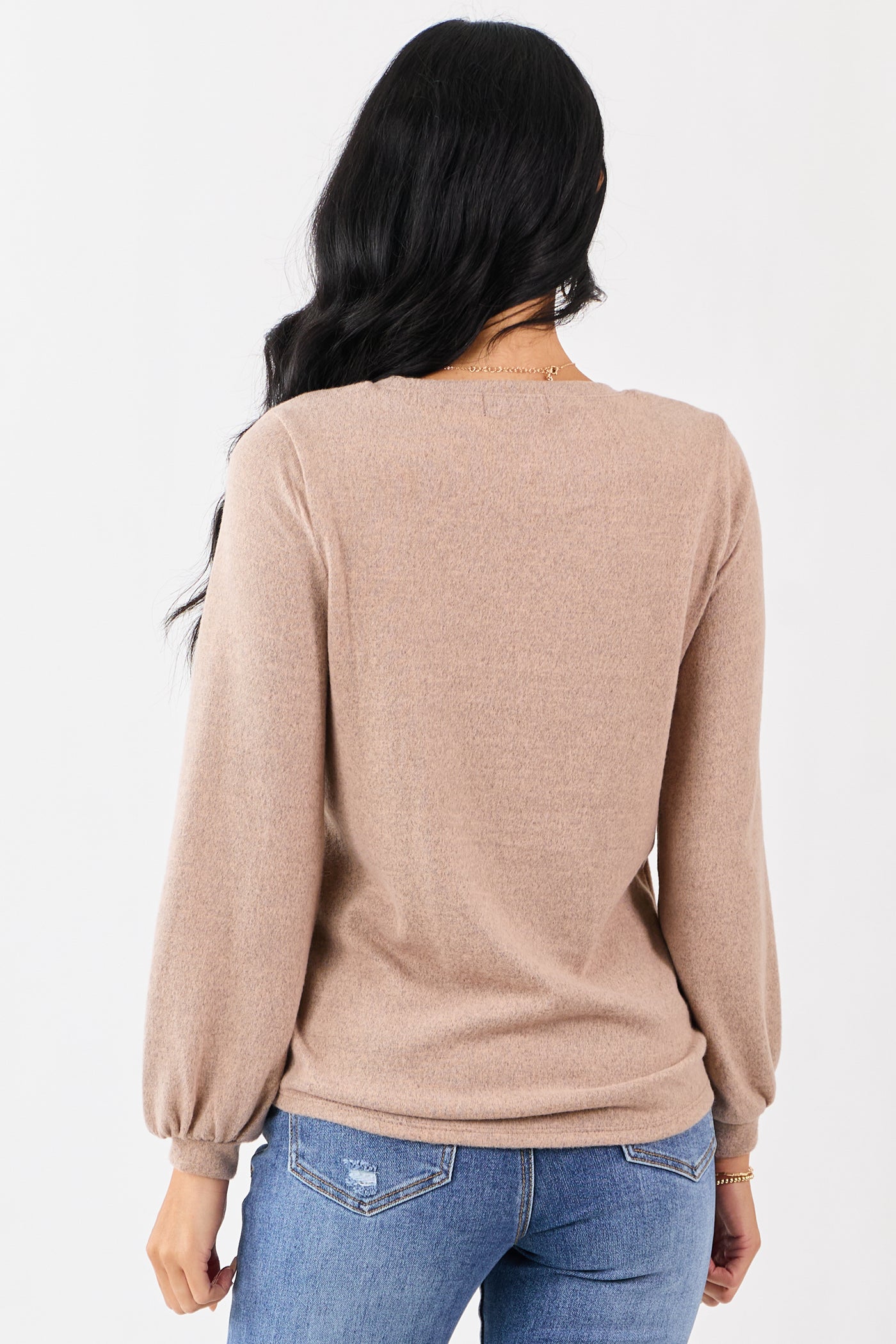 Heathered Rose Taupe Floral Lace Detail Sweater