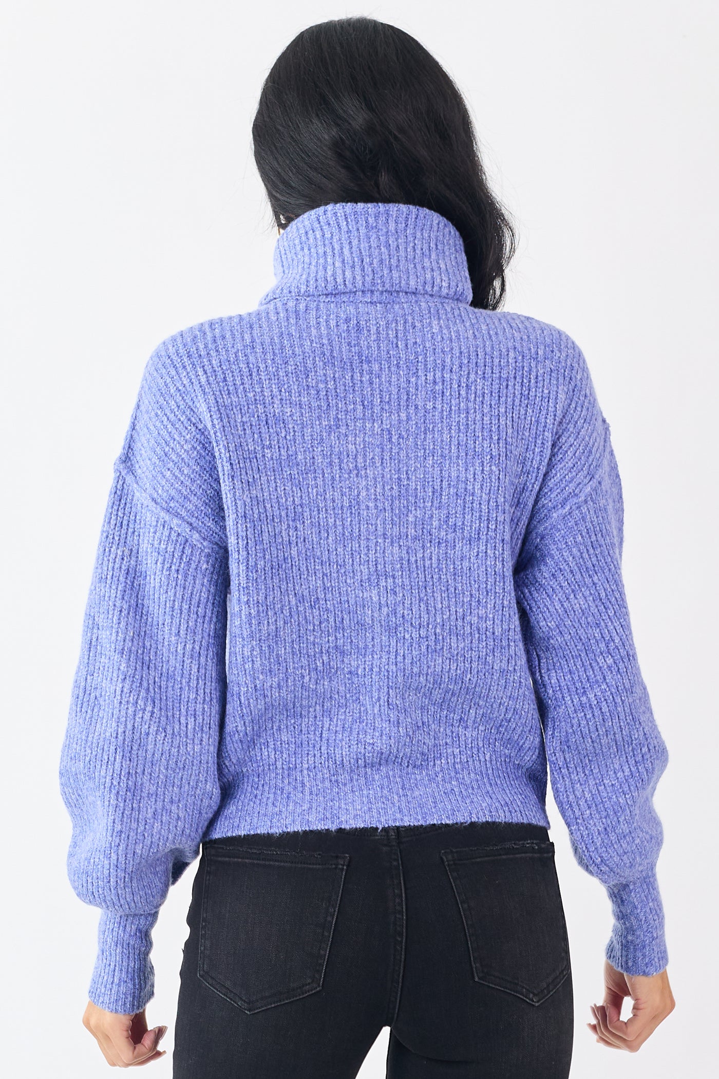 Heathered Sapphire Turtleneck Bubble Sleeve Sweater