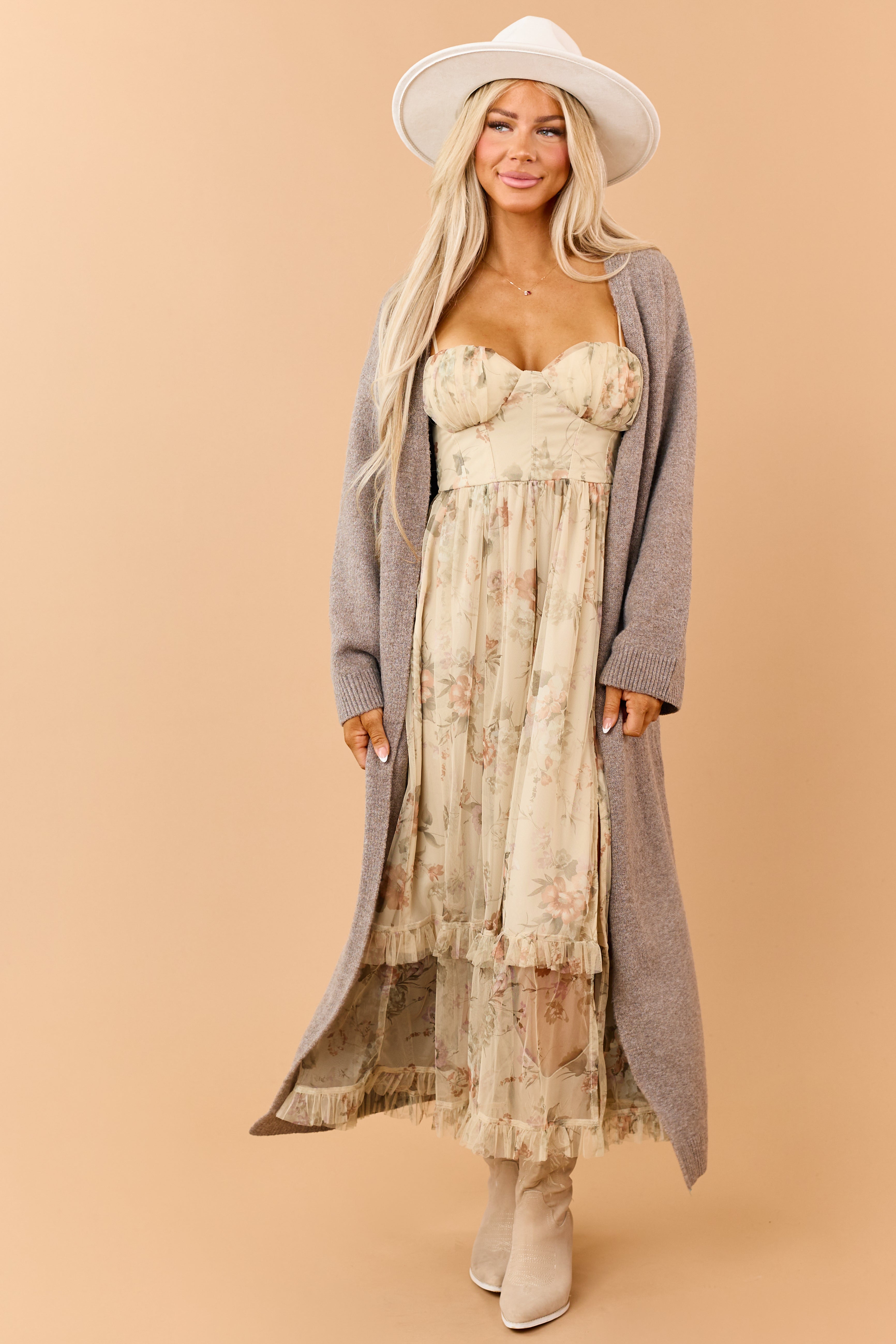 Heathered Taupe Open Front Duster Cardigan | Lime Lush Boutique