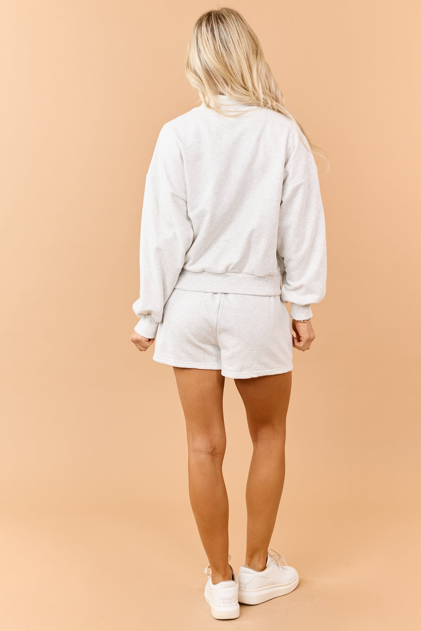 Heathered Vanilla Sweatshirt and Shorts Knit Set