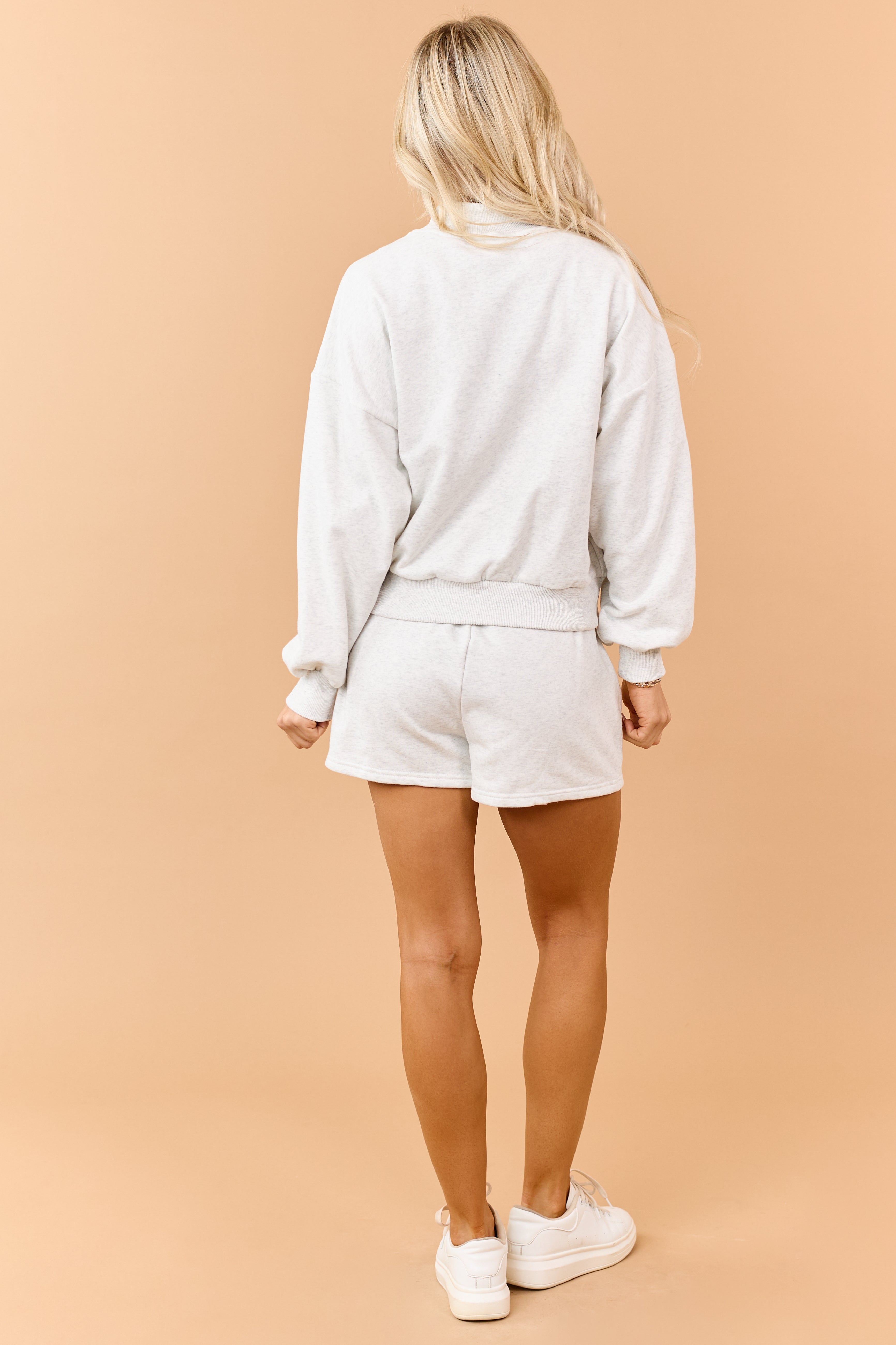 Heathered Vanilla Sweatshirt and Shorts Knit Set