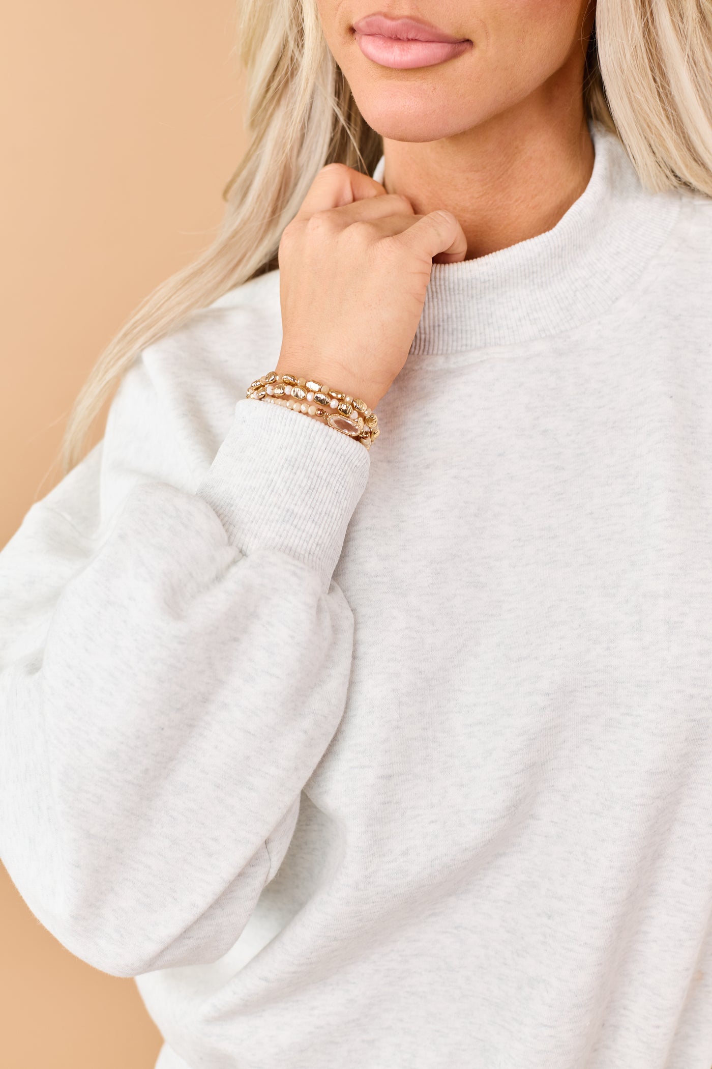 Heathered Vanilla Sweatshirt and Shorts Knit Set