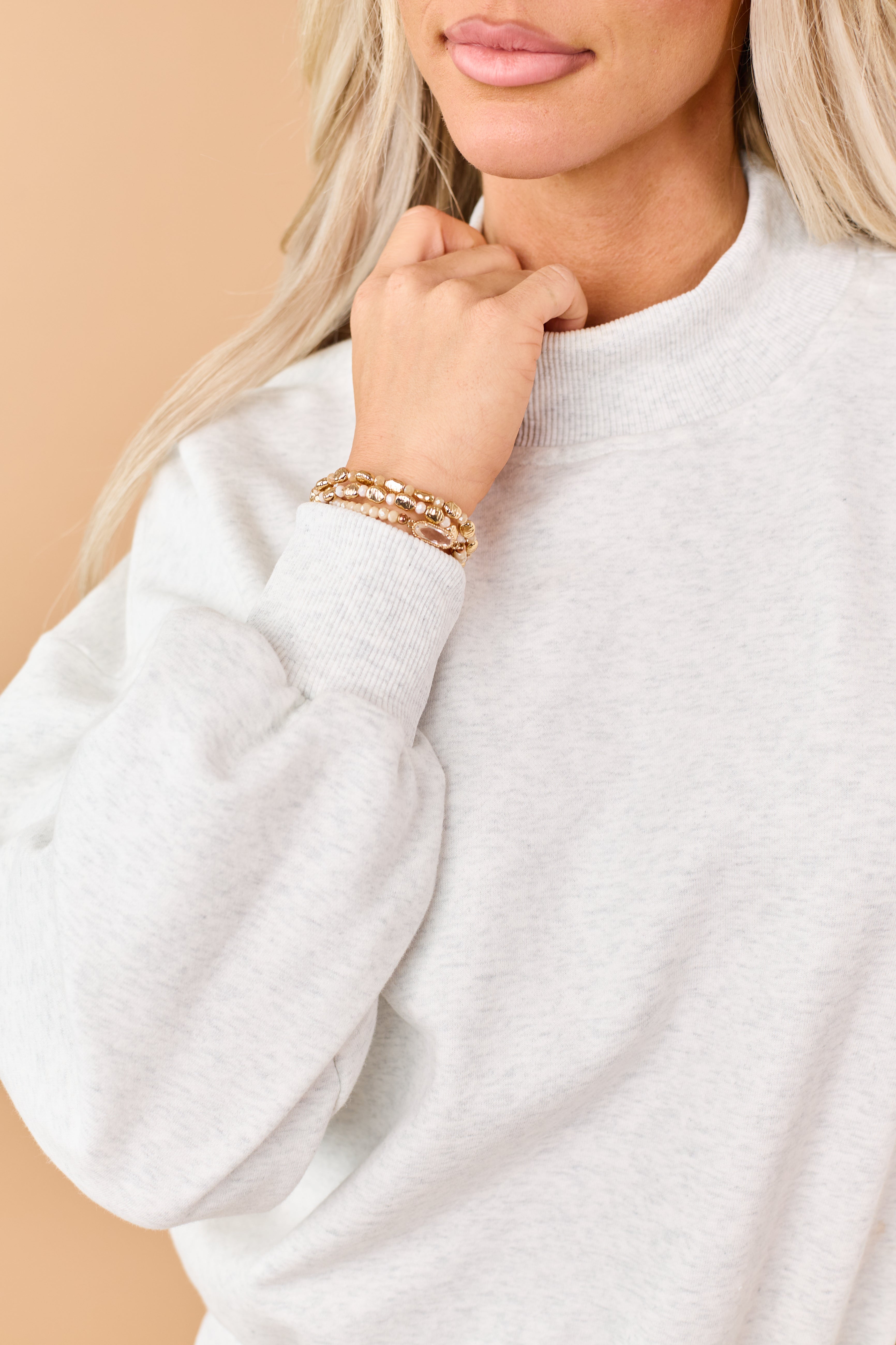 Heathered Vanilla Sweatshirt and Shorts Knit Set