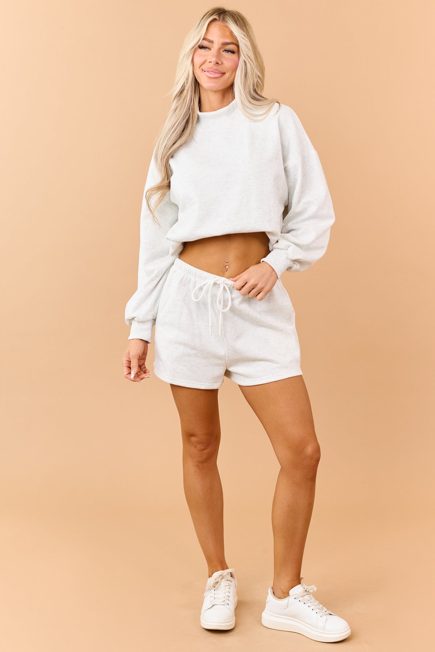 Heathered Vanilla Sweatshirt and Shorts Knit Set