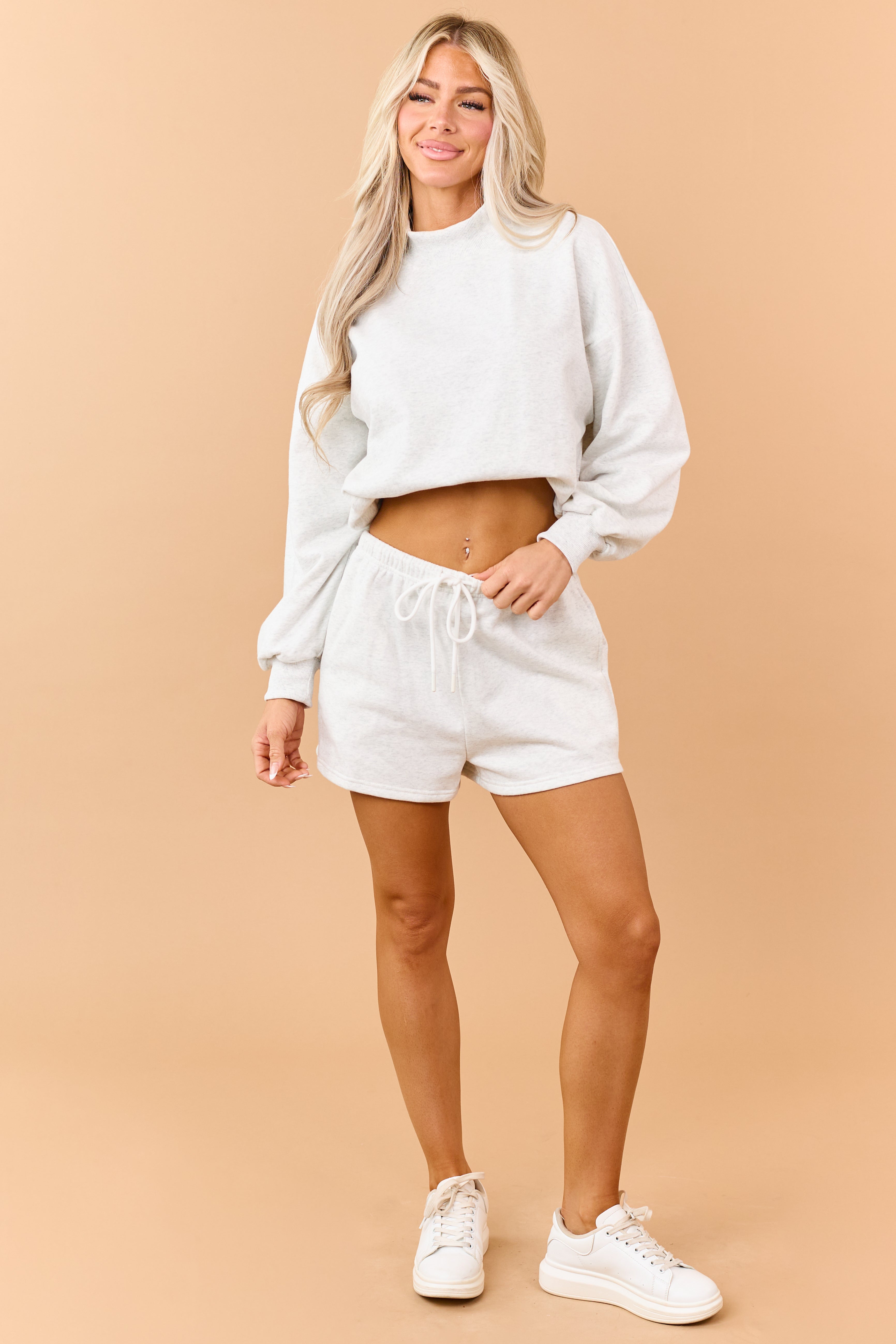 Heathered Vanilla Sweatshirt and Shorts Knit Set