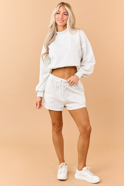 Heathered Vanilla Sweatshirt and Shorts Knit Set