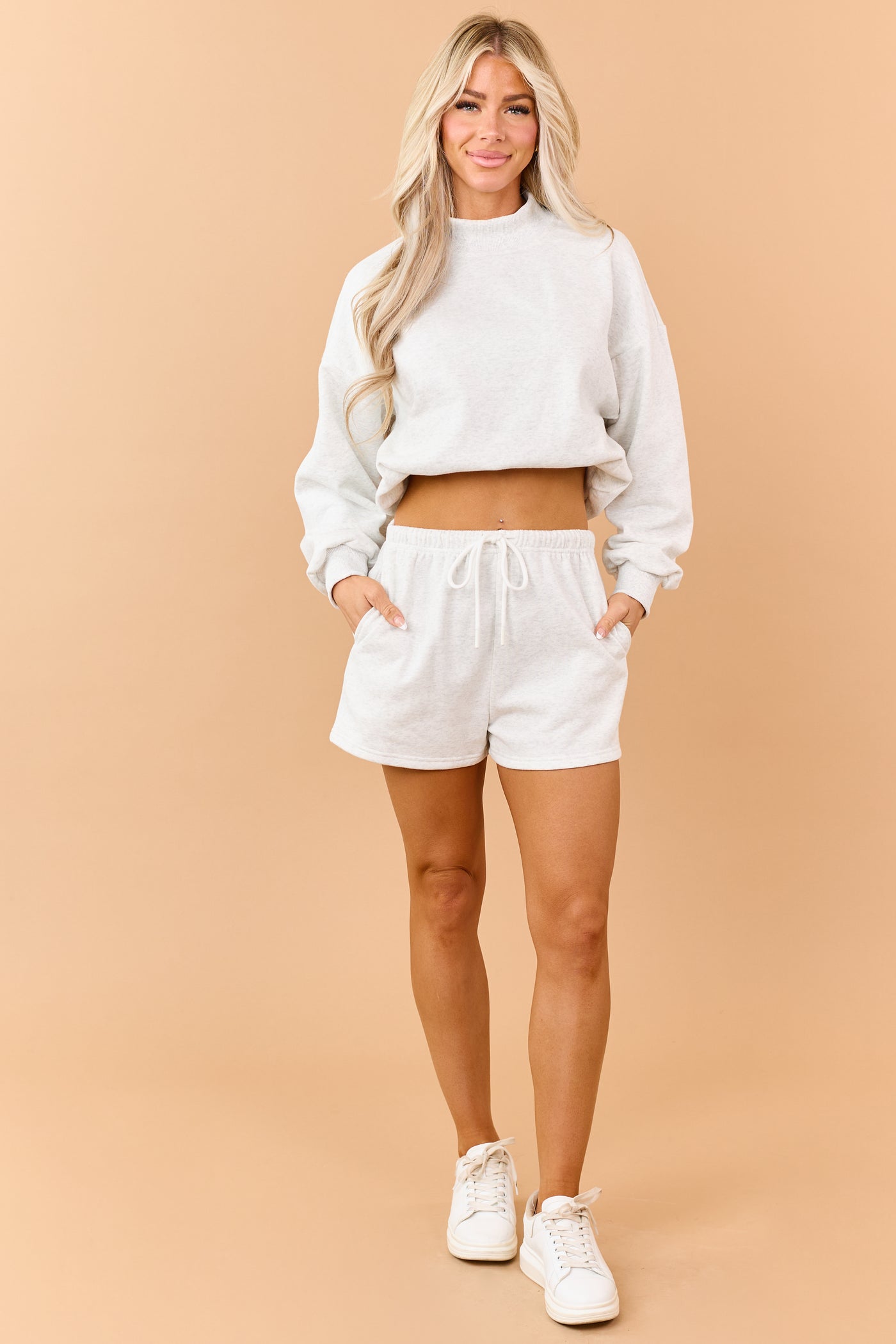 Heathered Vanilla Sweatshirt and Shorts Knit Set