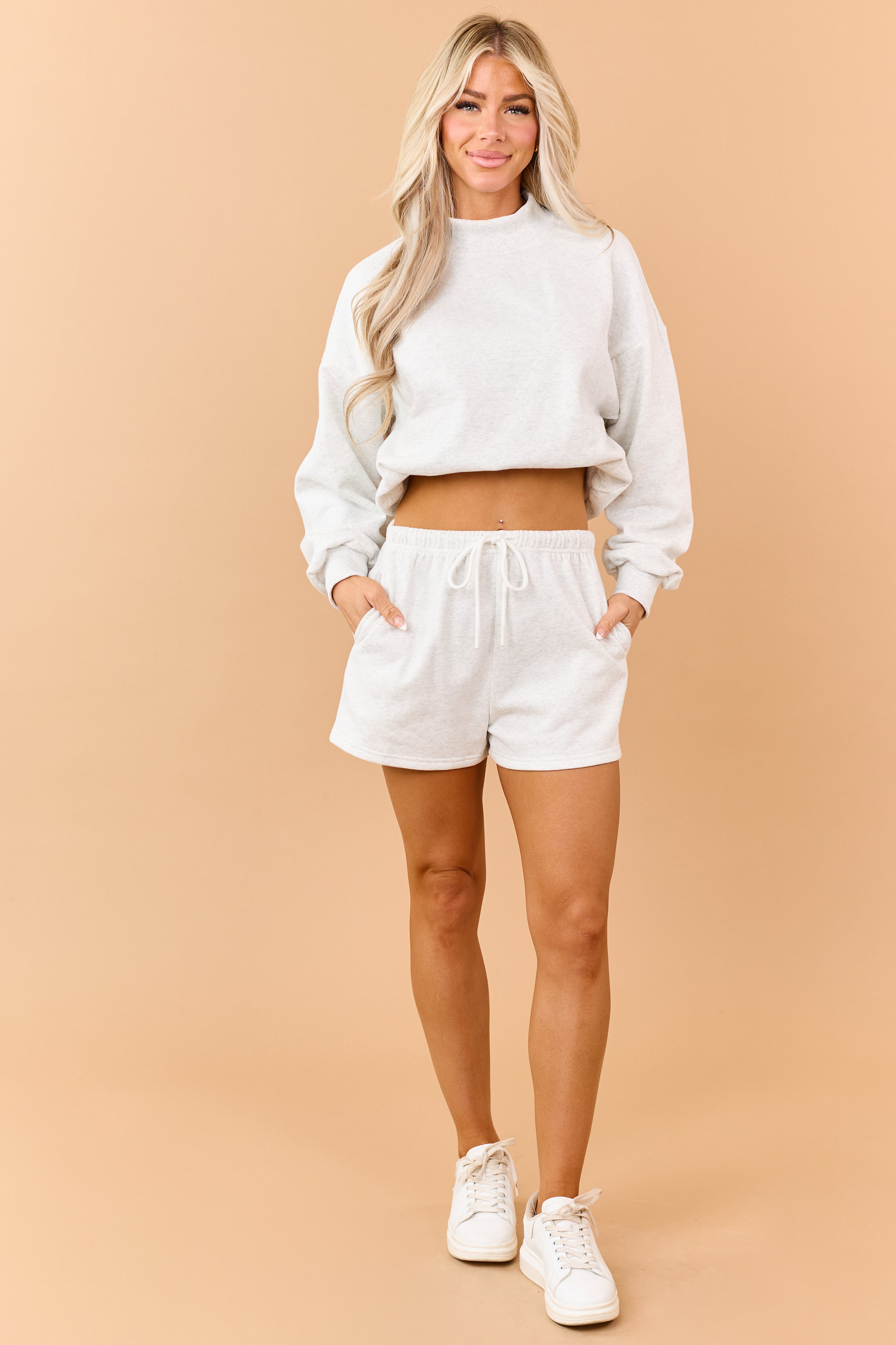 Heathered Vanilla Sweatshirt and Shorts Knit Set