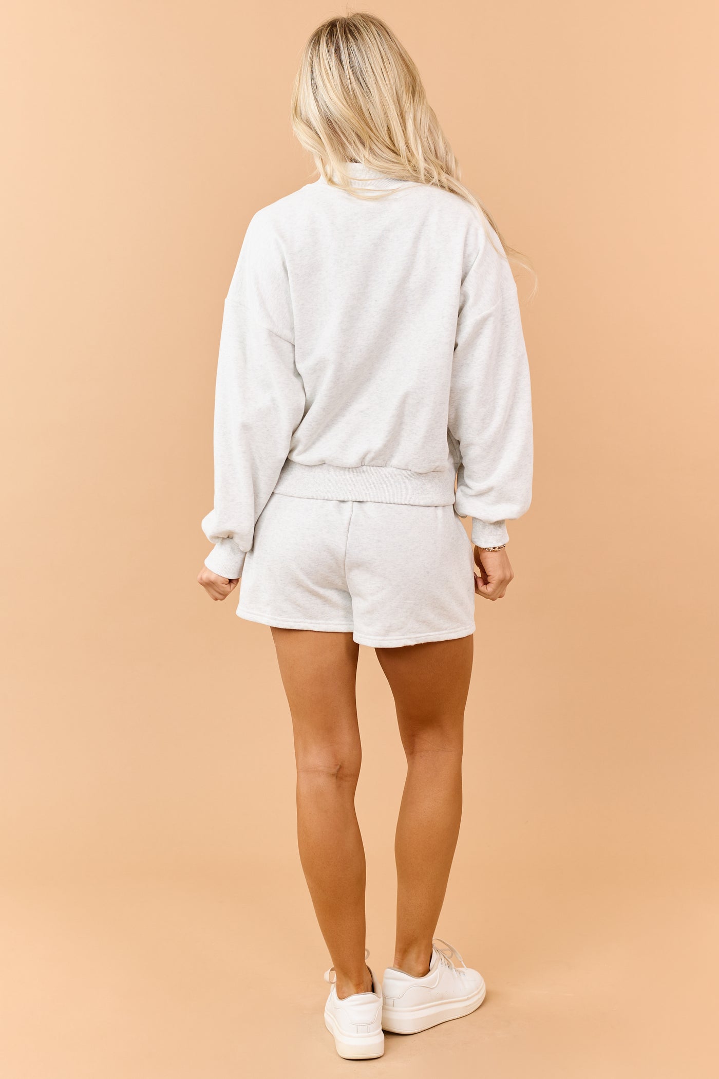 Heathered Vanilla Sweatshirt and Shorts Knit Set