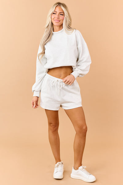 Heathered Vanilla Sweatshirt and Shorts Knit Set