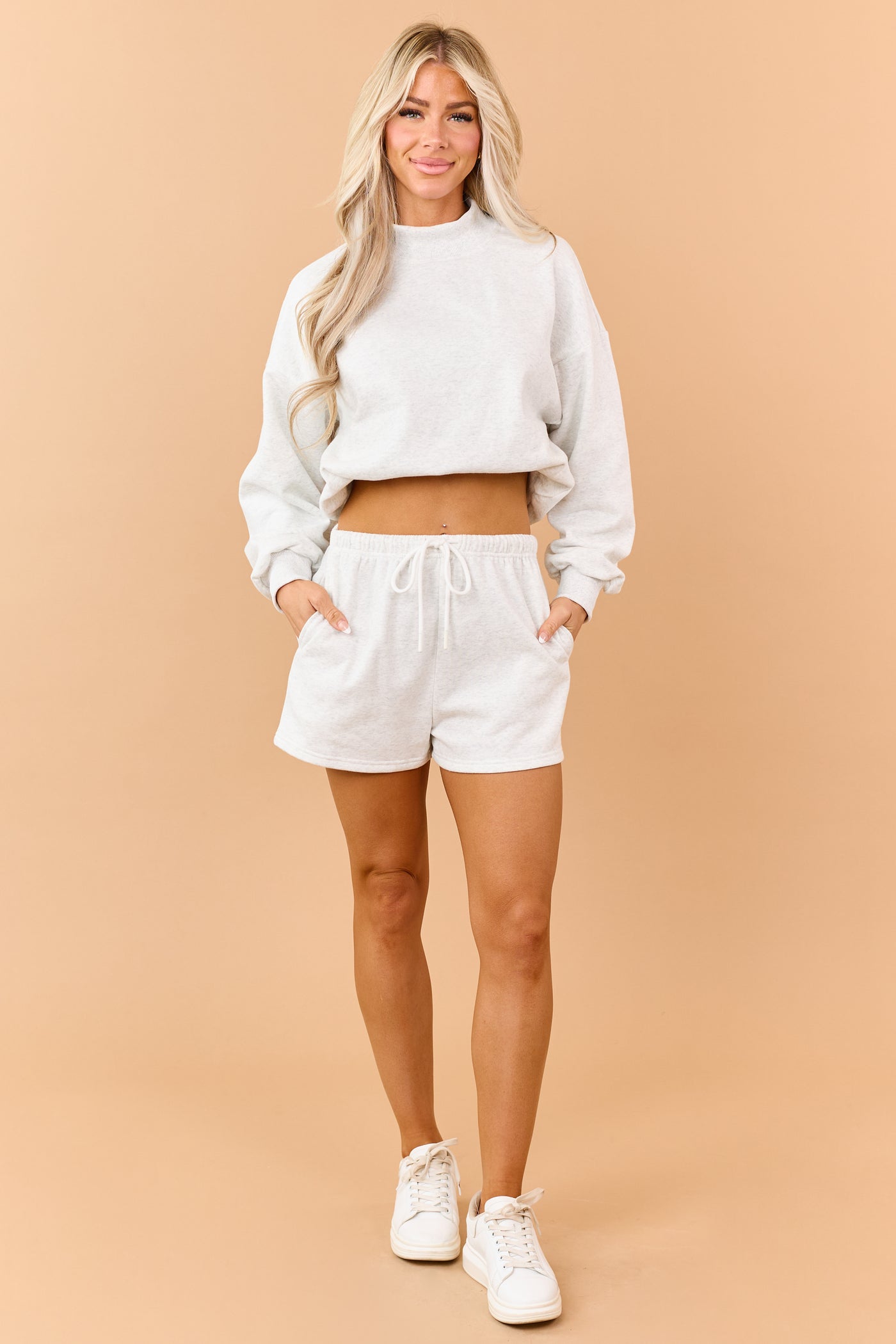 Heathered Vanilla Sweatshirt and Shorts Knit Set