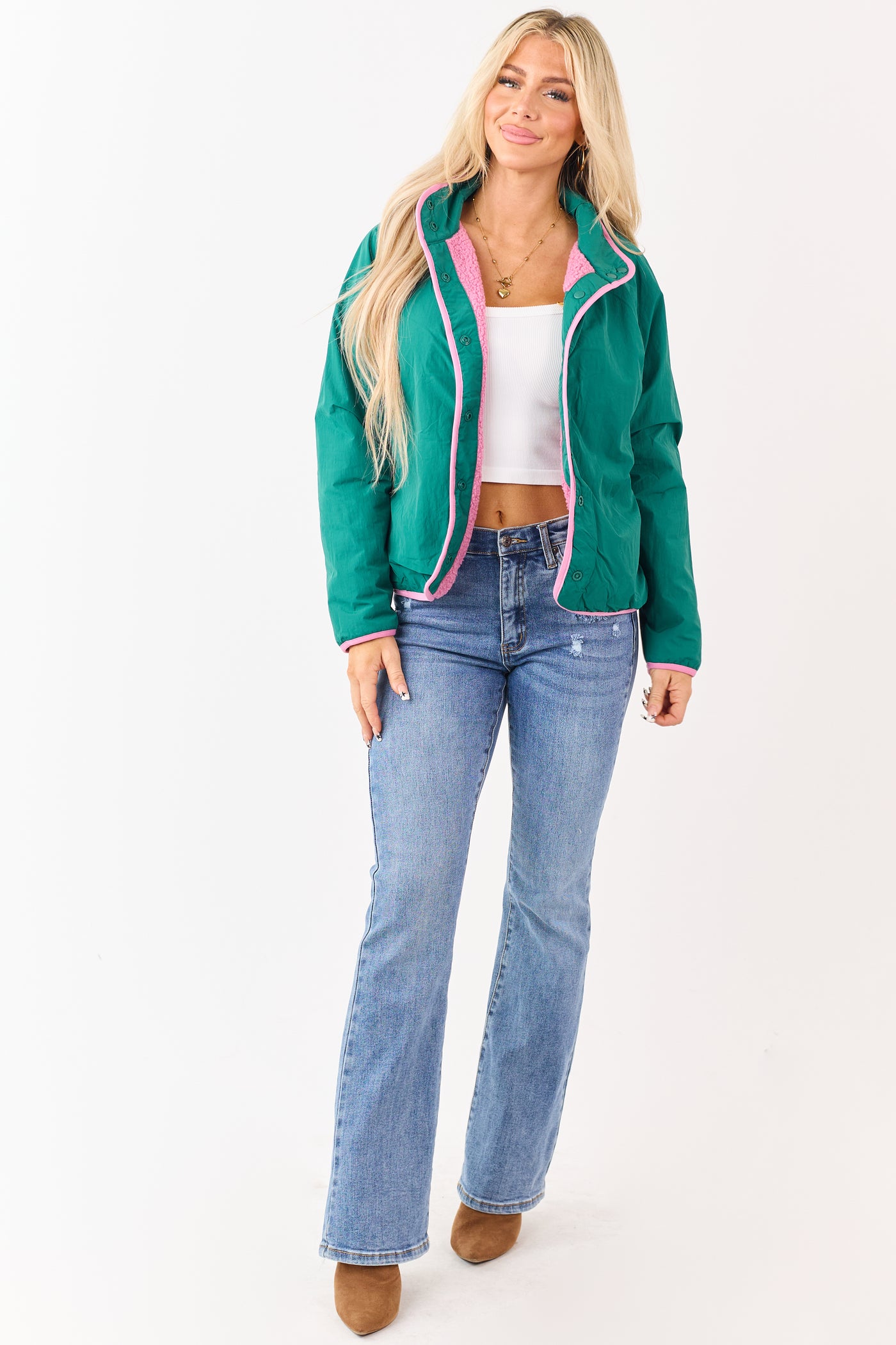 Hibiscus Fleece Reversible Button Up Contrast Jacket