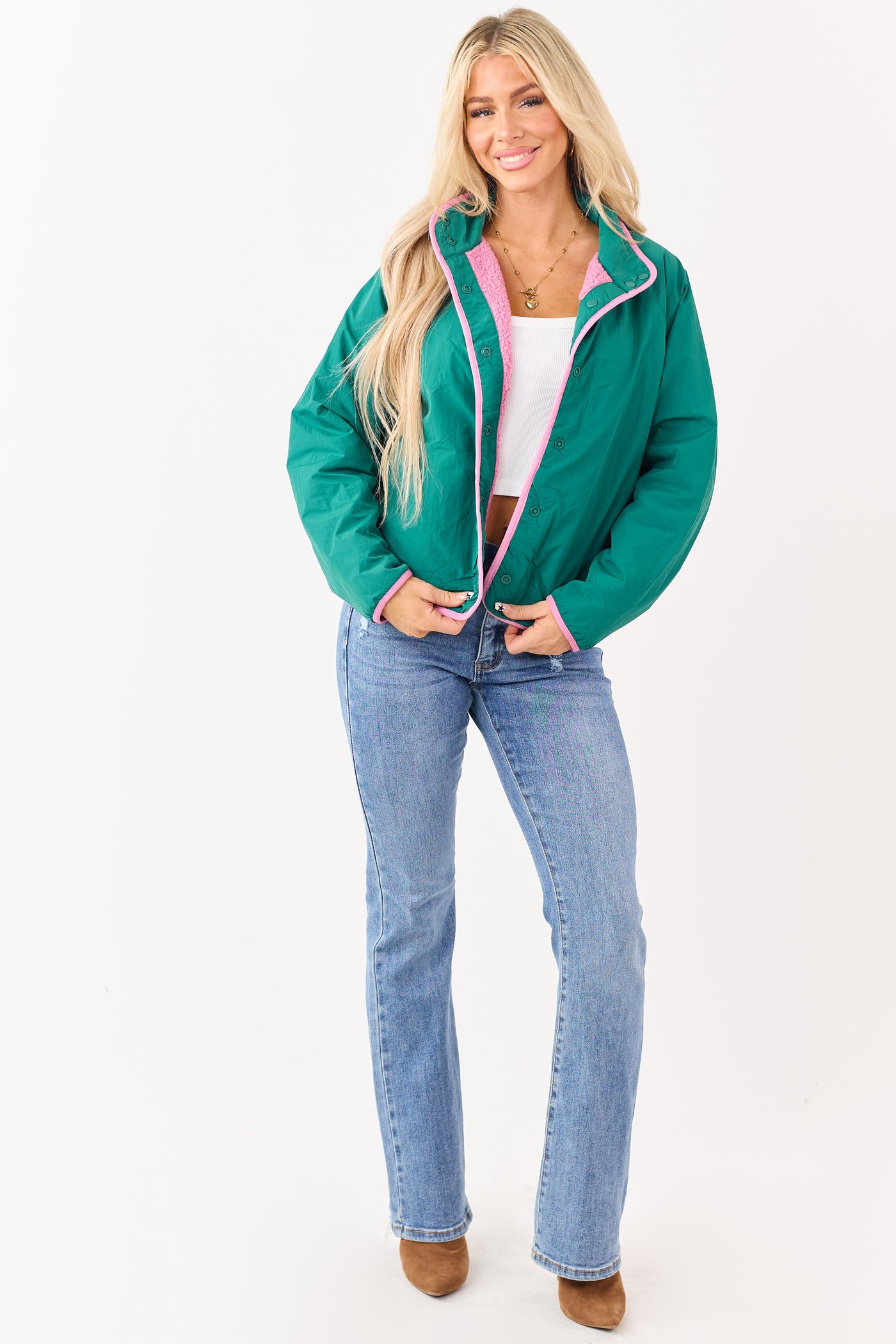 Hibiscus Fleece Reversible Button Up Contrast Jacket