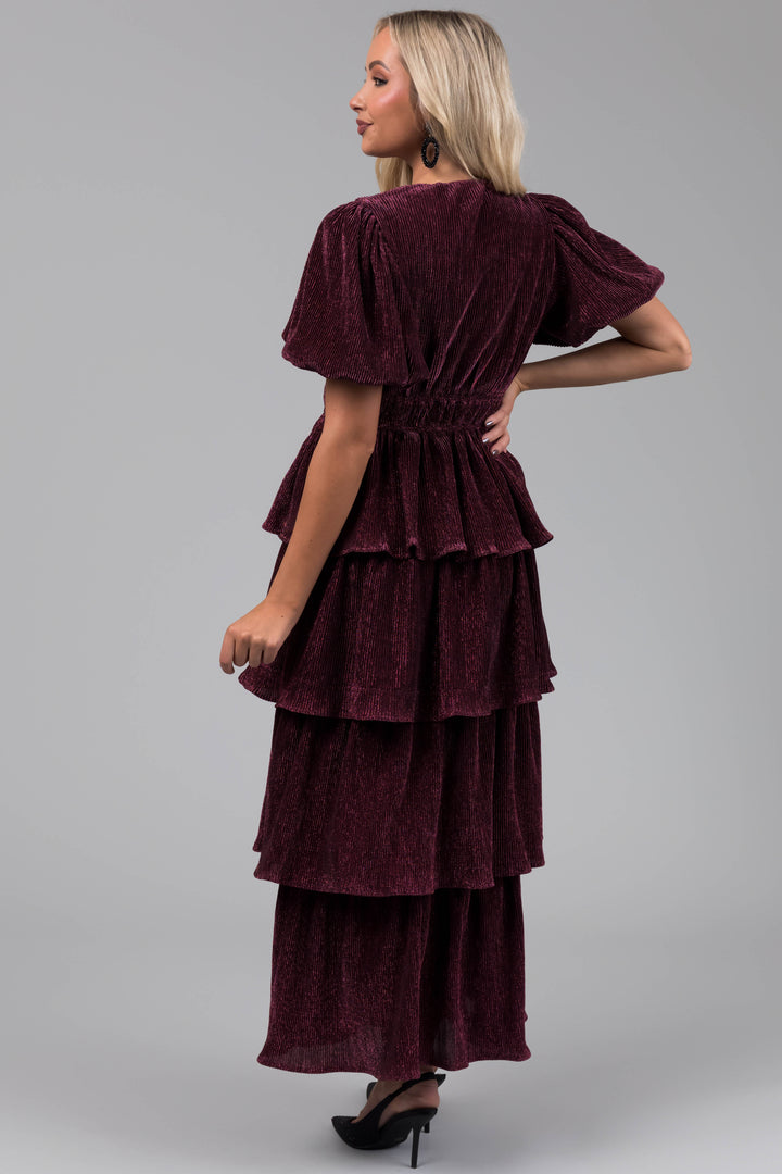 Hibiscus Metallic Thread Tiered Ruffle Maxi Dress