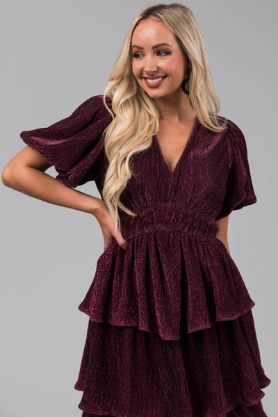 Hibiscus Metallic Thread Tiered Ruffle Maxi Dress