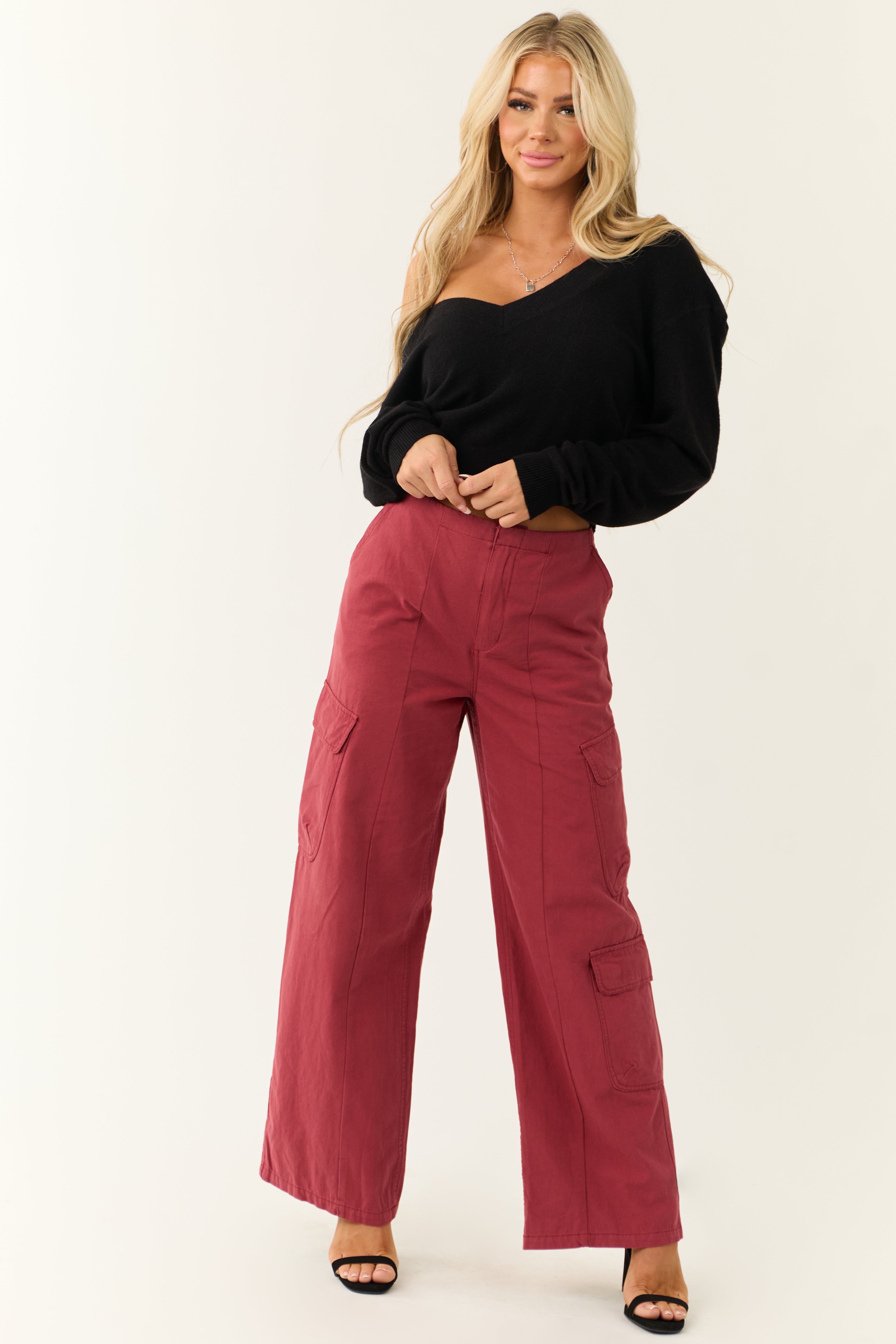 Brick Mid Rise Wide Leg Cargo Pants | Lime Lush Boutique