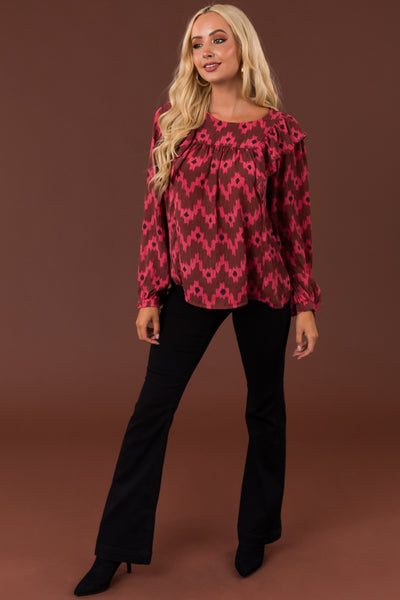 Hibiscus Patterned Blouse with Ruffle Detail