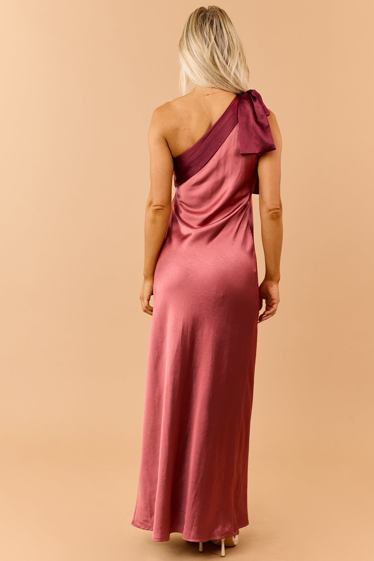 Hibiscus Rose Satin One Shoulder Maxi Dress